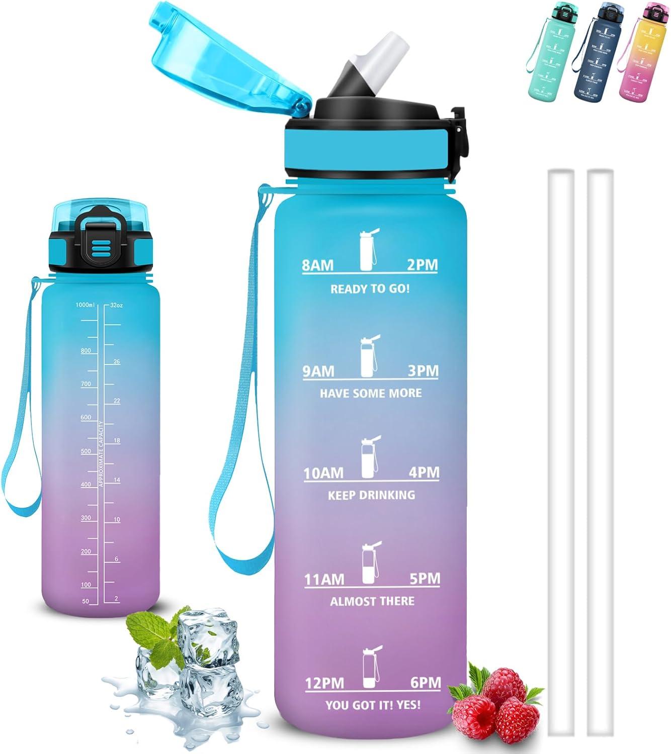 image:imageGourde 1l Gourde Sport Anti Fuite Gourdes Gradue pour 1 Journee Facile Transporter Gourd Gradue Gourdes de Camping et Randonne avec Slogan de Motivation Bouteille deau pour Yoga VoyageBleuviolet