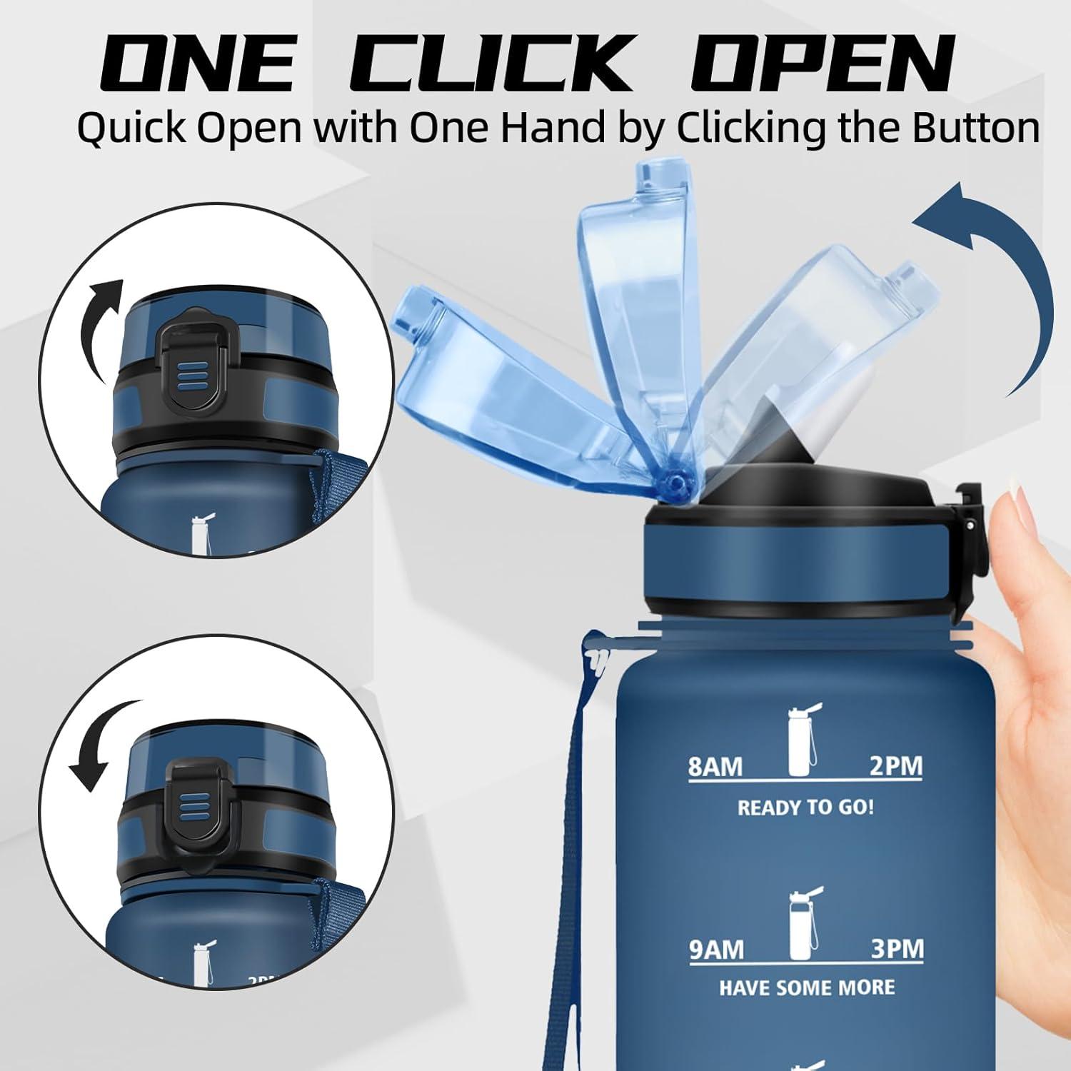 image:imageGourde 1l Gourde Sport Anti Fuite Gourdes Gradue pour 1 Journee Facile Transporter Gourd Gradue Gourdes de Camping et Randonne avec Slogan de Motivation Bouteille deau pour Yoga VoyageBleu Fonc