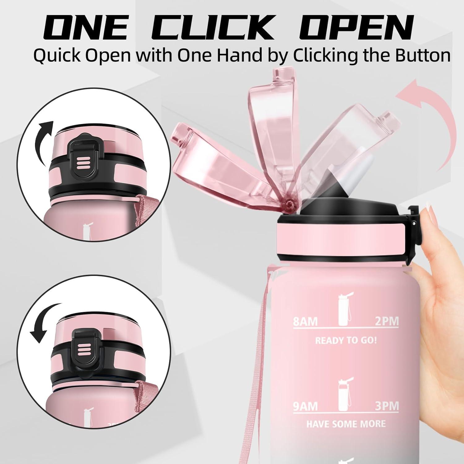 image:imageGourde 1l Gourde Sport Anti Fuite Gourdes Gradue pour 1 Journee Facile Transporter Gourd Gradue Gourdes de Camping et Randonne avec Slogan de Motivation Bouteille deau pour Yoga VoyageRosevert