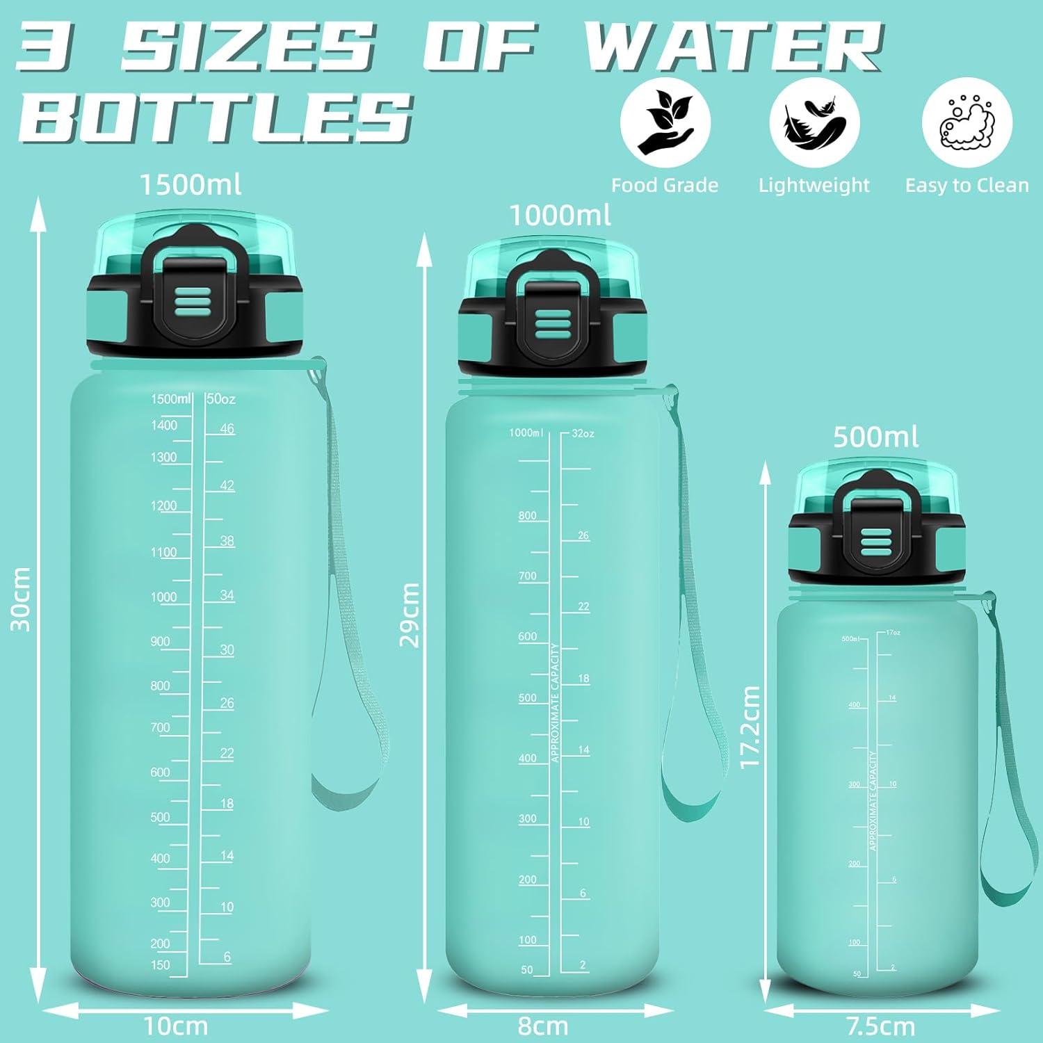 image:imageGourde 1l Gourde Sport Anti Fuite Gourdes Gradue pour 1 Journee Facile Transporter Gourd Gradue Gourdes de Camping et Randonne avec Slogan de Motivation Bouteille deau pour Yoga VoyageVert