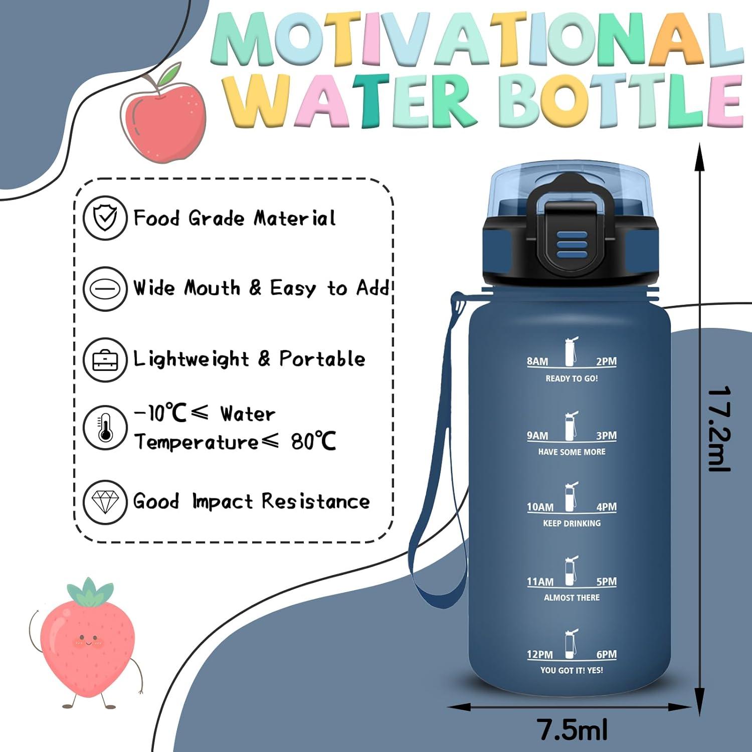image:imageGourde 1l Gourde Sport Anti Fuite Gourdes Gradue pour 1 Journee Facile Transporter Gourd Gradue Gourdes de Camping et Randonne avec Slogan de Motivation Bouteille deau pour Yoga VoyageBleu Fonc