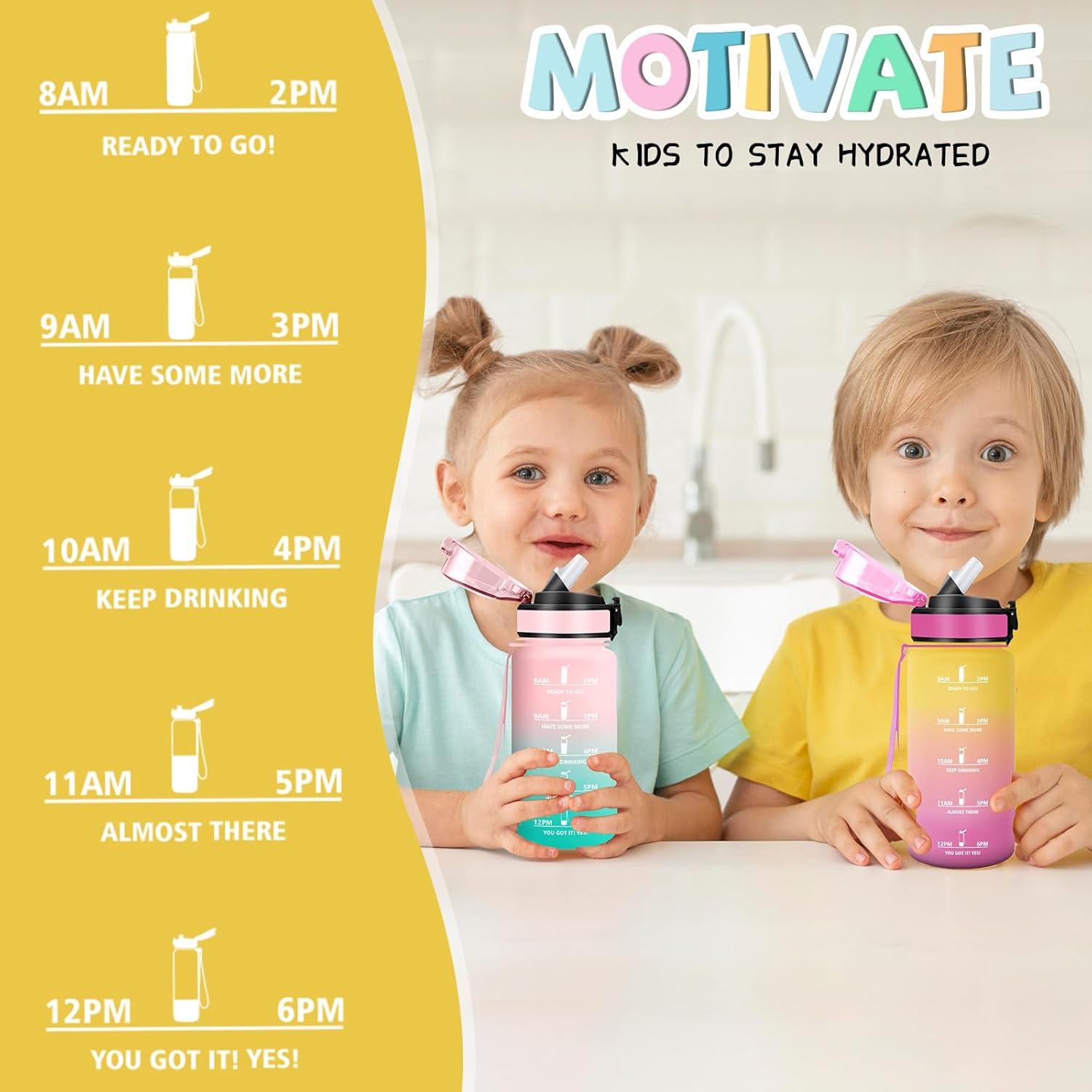 image:imageGourde 1l Gourde Sport Anti Fuite Gourdes Gradue pour 1 Journee Facile Transporter Gourd Gradue Gourdes de Camping et Randonne avec Slogan de Motivation Bouteille deau pour Yoga VoyageJaunerose