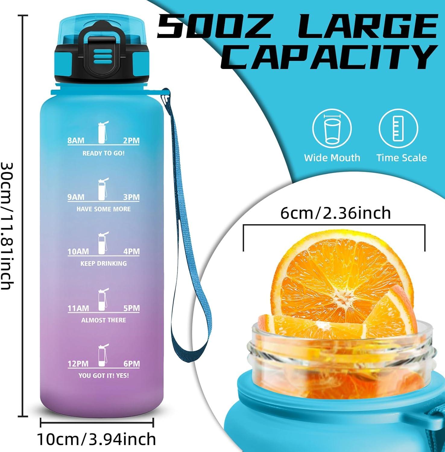 image:imageGourde 1l Gourde Sport Anti Fuite Gourdes Gradue pour 1 Journee Facile Transporter Gourd Gradue Gourdes de Camping et Randonne avec Slogan de Motivation Bouteille deau pour Yoga VoyageBleuviolet