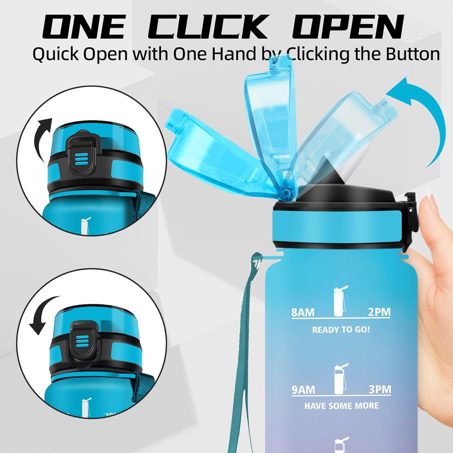 image:imageGourde 1l Gourde Sport Anti Fuite Gourdes Gradue pour 1 Journee Facile Transporter Gourd Gradue Gourdes de Camping et Randonne avec Slogan de Motivation Bouteille deau pour Yoga VoyageBleuviolet