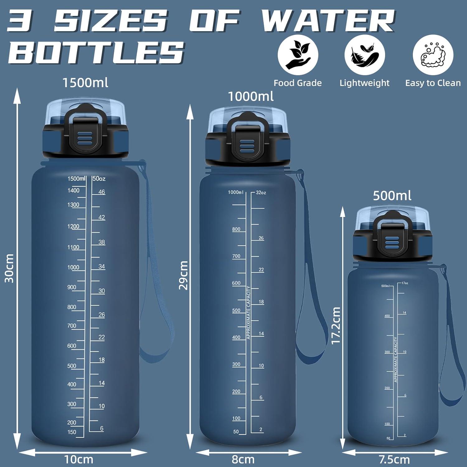 image:imageGourde 1l Gourde Sport Anti Fuite Gourdes Gradue pour 1 Journee Facile Transporter Gourd Gradue Gourdes de Camping et Randonne avec Slogan de Motivation Bouteille deau pour Yoga VoyageBleu Fonc