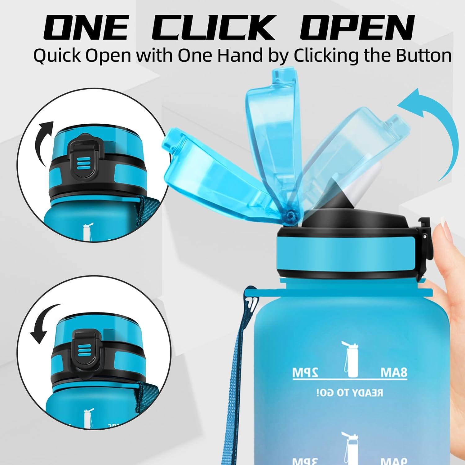 image:imageGourde 1l Gourde Sport Anti Fuite Gourdes Gradue pour 1 Journee Facile Transporter Gourd Gradue Gourdes de Camping et Randonne avec Slogan de Motivation Bouteille deau pour Yoga VoyageBleuviolet