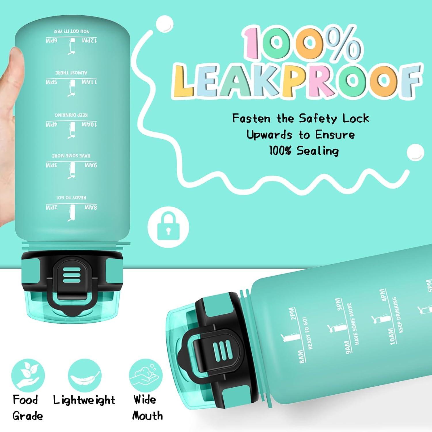 image:imageGourde 1l Gourde Sport Anti Fuite Gourdes Gradue pour 1 Journee Facile Transporter Gourd Gradue Gourdes de Camping et Randonne avec Slogan de Motivation Bouteille deau pour Yoga VoyageVert