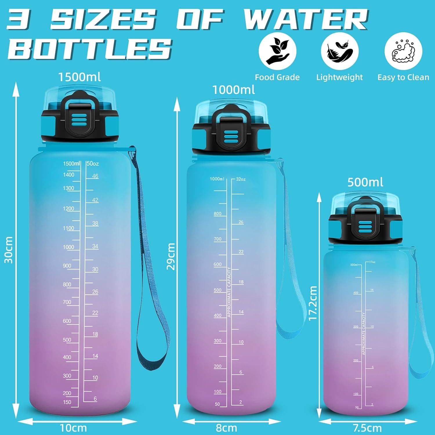 image:imageGourde 1l Gourde Sport Anti Fuite Gourdes Gradue pour 1 Journee Facile Transporter Gourd Gradue Gourdes de Camping et Randonne avec Slogan de Motivation Bouteille deau pour Yoga VoyageBleuviolet