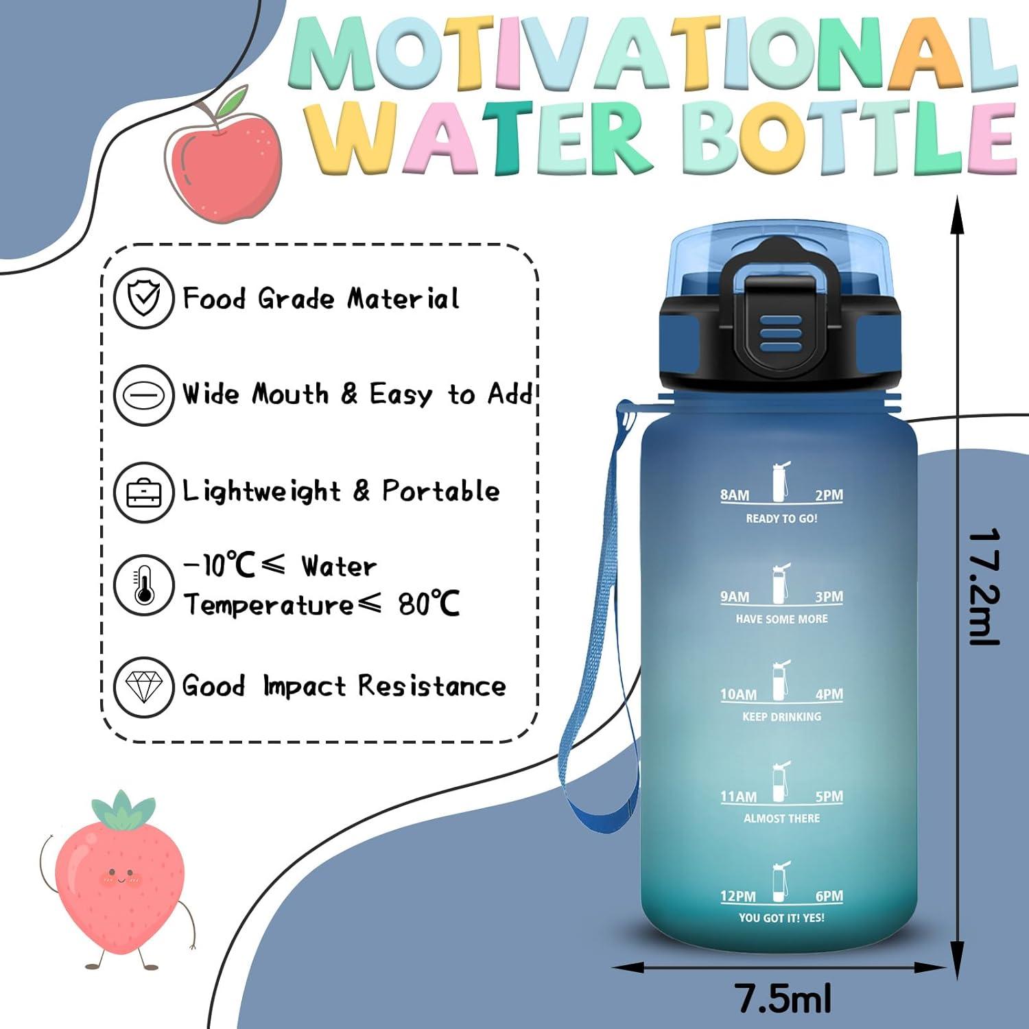 image:imageGourde 1l Gourde Sport Anti Fuite Gourdes Gradue pour 1 Journee Facile Transporter Gourd Gradue Gourdes de Camping et Randonne avec Slogan de Motivation Bouteille deau pour Yoga VoyageBleuvert