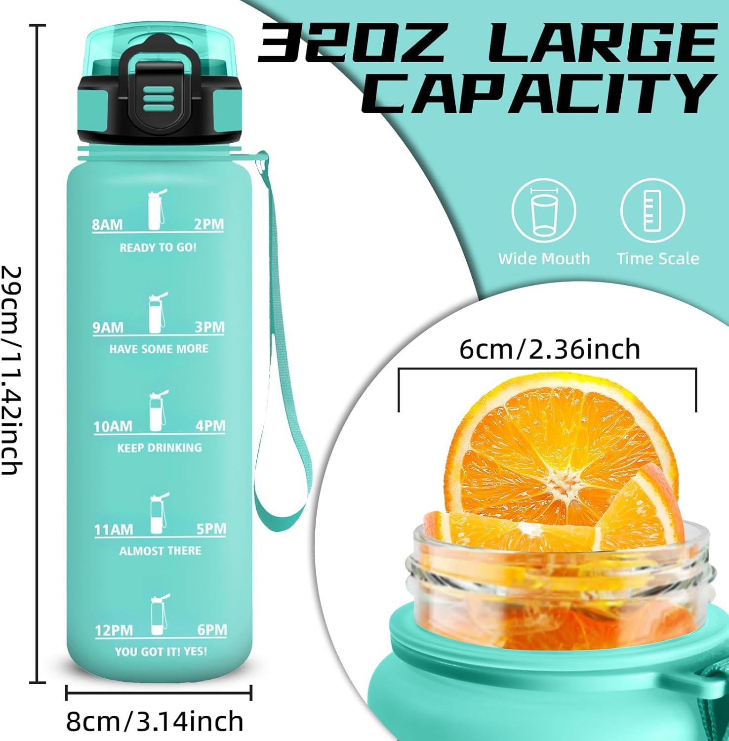 image:imageGourde 1l Gourde Sport Anti Fuite Gourdes Gradue pour 1 Journee Facile Transporter Gourd Gradue Gourdes de Camping et Randonne avec Slogan de Motivation Bouteille deau pour Yoga VoyageVert