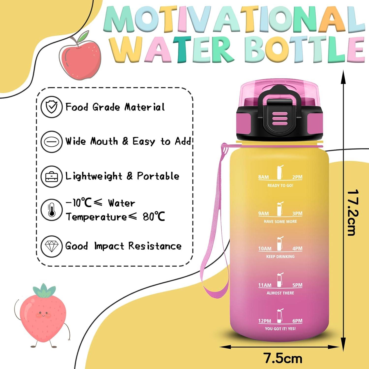 image:imageGourde 1l Gourde Sport Anti Fuite Gourdes Gradue pour 1 Journee Facile Transporter Gourd Gradue Gourdes de Camping et Randonne avec Slogan de Motivation Bouteille deau pour Yoga VoyageJaunerose