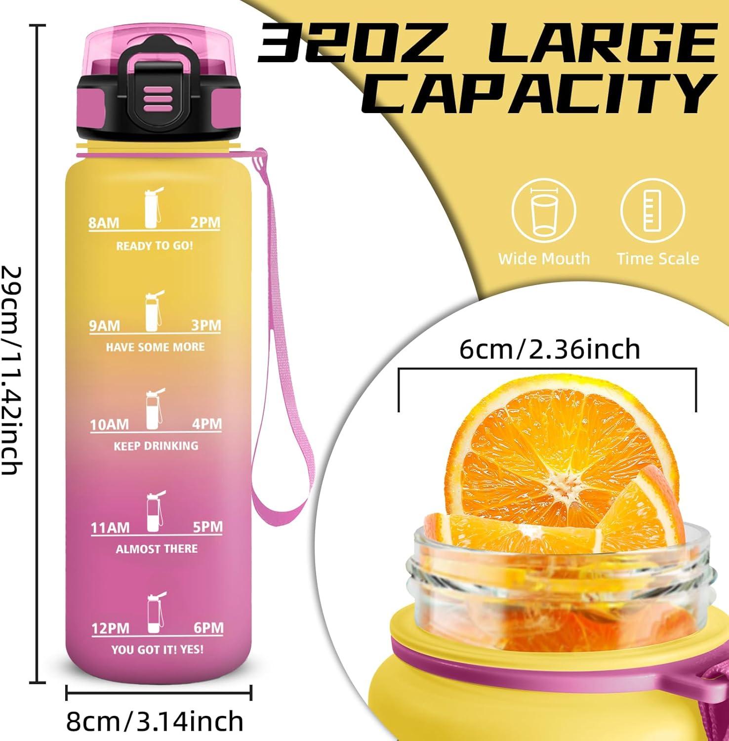 image:imageGourde 1l Gourde Sport Anti Fuite Gourdes Gradue pour 1 Journee Facile Transporter Gourd Gradue Gourdes de Camping et Randonne avec Slogan de Motivation Bouteille deau pour Yoga VoyageJaunerose
