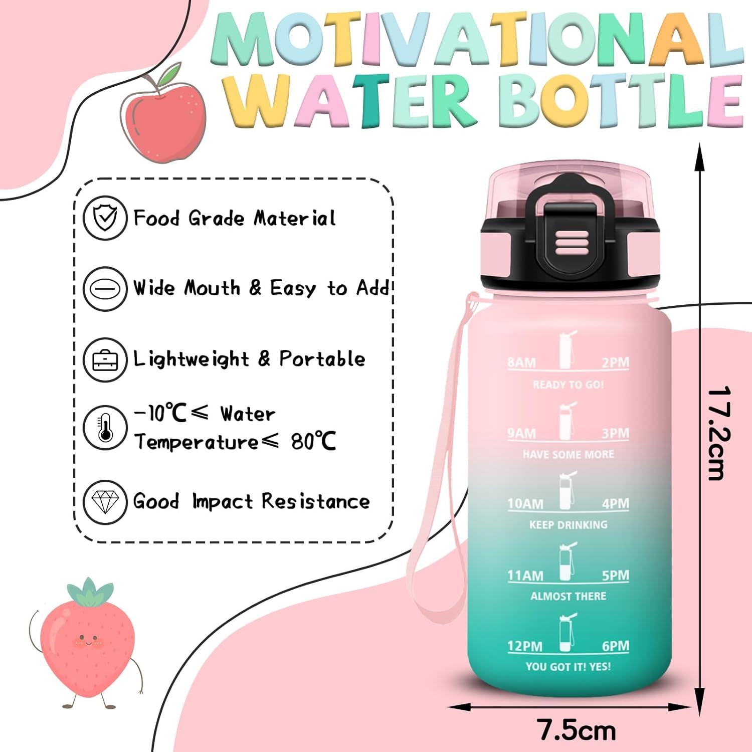 image:imageGourde 1l Gourde Sport Anti Fuite Gourdes Gradue pour 1 Journee Facile Transporter Gourd Gradue Gourdes de Camping et Randonne avec Slogan de Motivation Bouteille deau pour Yoga VoyageRosevert