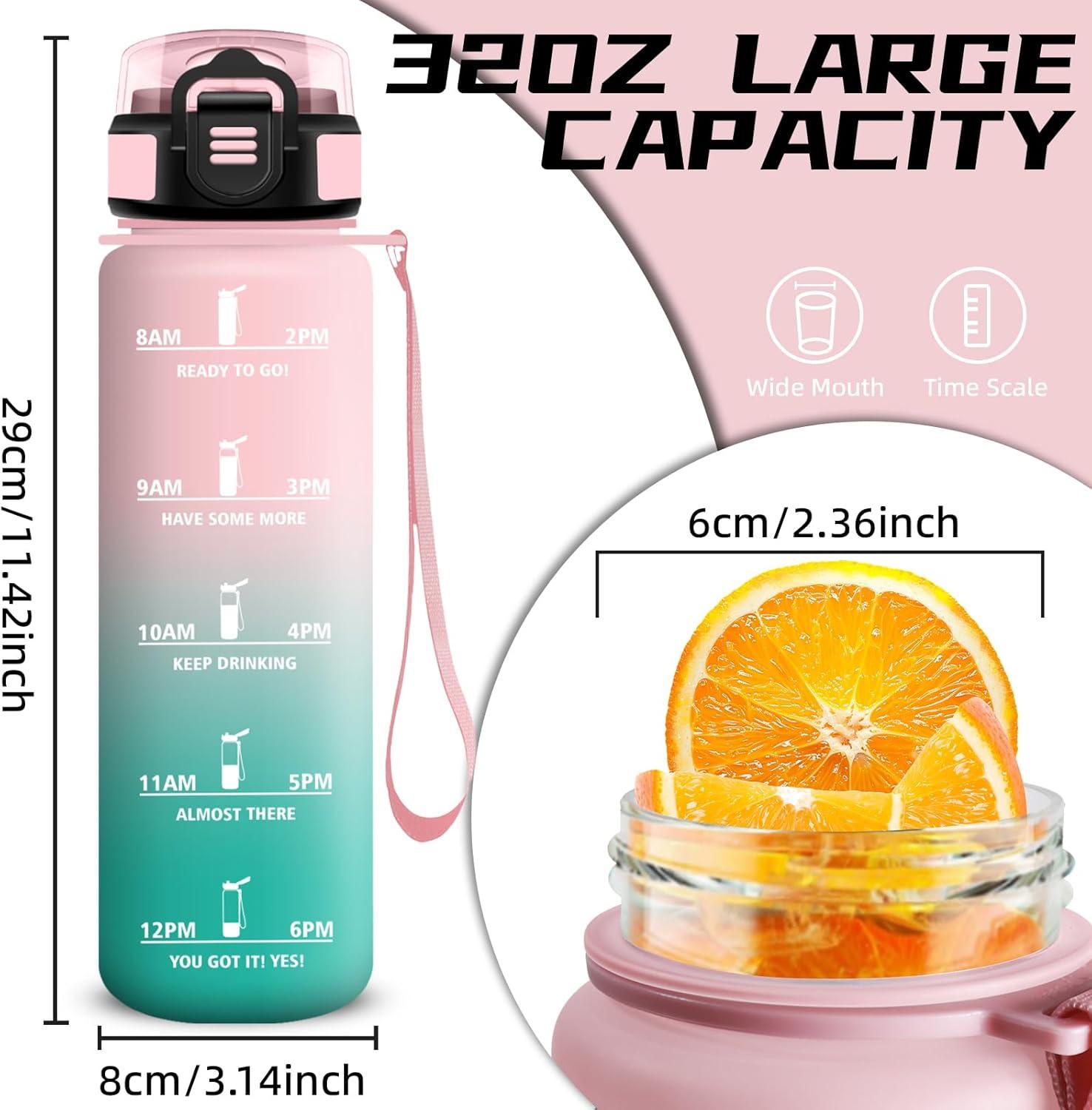 image:imageGourde 1l Gourde Sport Anti Fuite Gourdes Gradue pour 1 Journee Facile Transporter Gourd Gradue Gourdes de Camping et Randonne avec Slogan de Motivation Bouteille deau pour Yoga VoyageRosevert