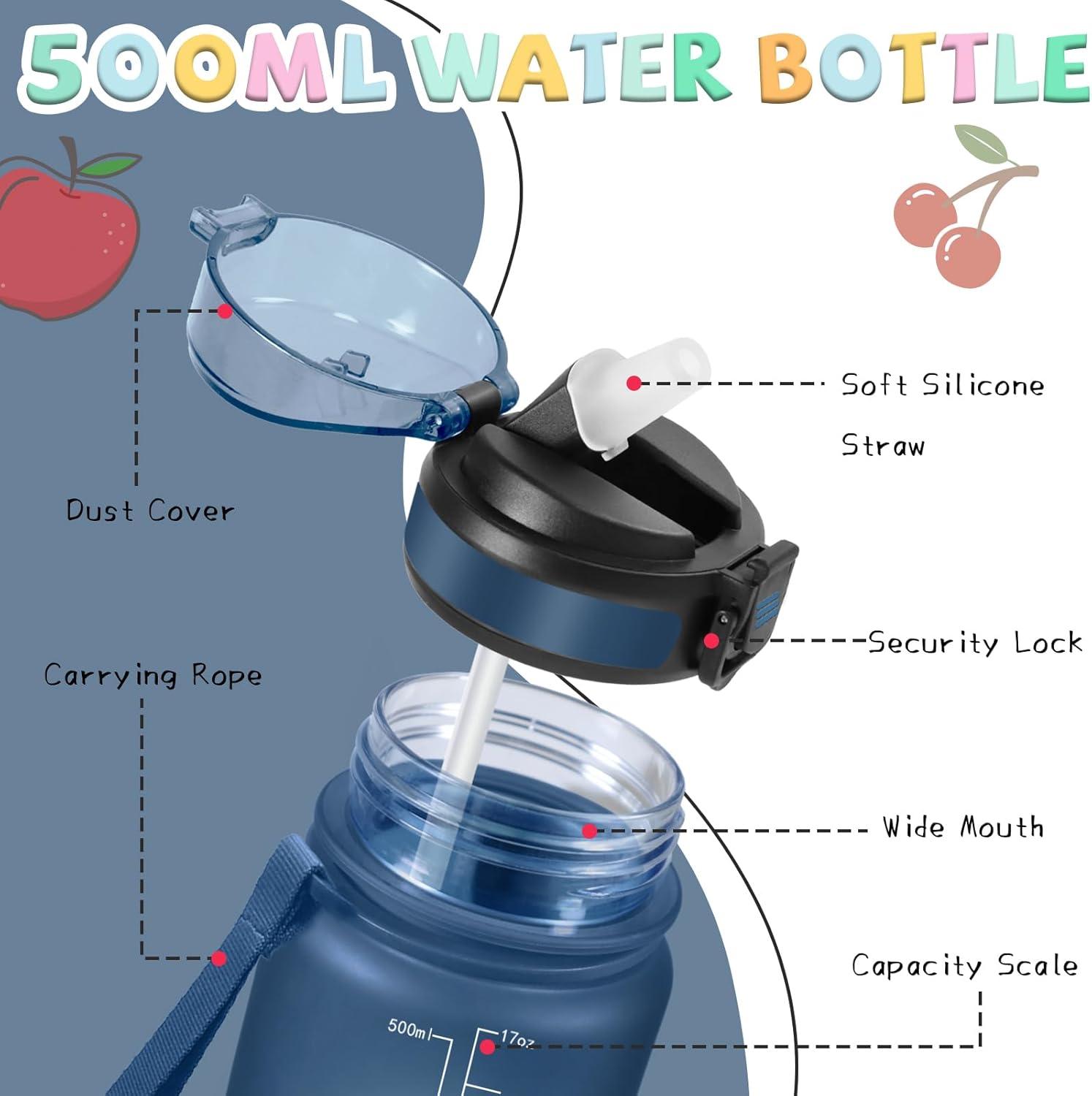image:imageGourde 1l Gourde Sport Anti Fuite Gourdes Gradue pour 1 Journee Facile Transporter Gourd Gradue Gourdes de Camping et Randonne avec Slogan de Motivation Bouteille deau pour Yoga VoyageBleu Fonc