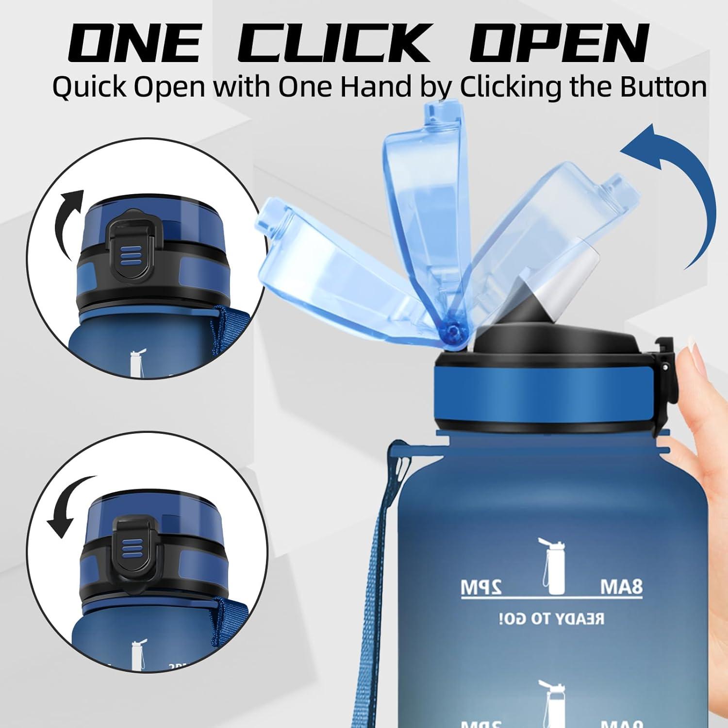 image:imageGourde 1l Gourde Sport Anti Fuite Gourdes Gradue pour 1 Journee Facile Transporter Gourd Gradue Gourdes de Camping et Randonne avec Slogan de Motivation Bouteille deau pour Yoga VoyageBleuvert