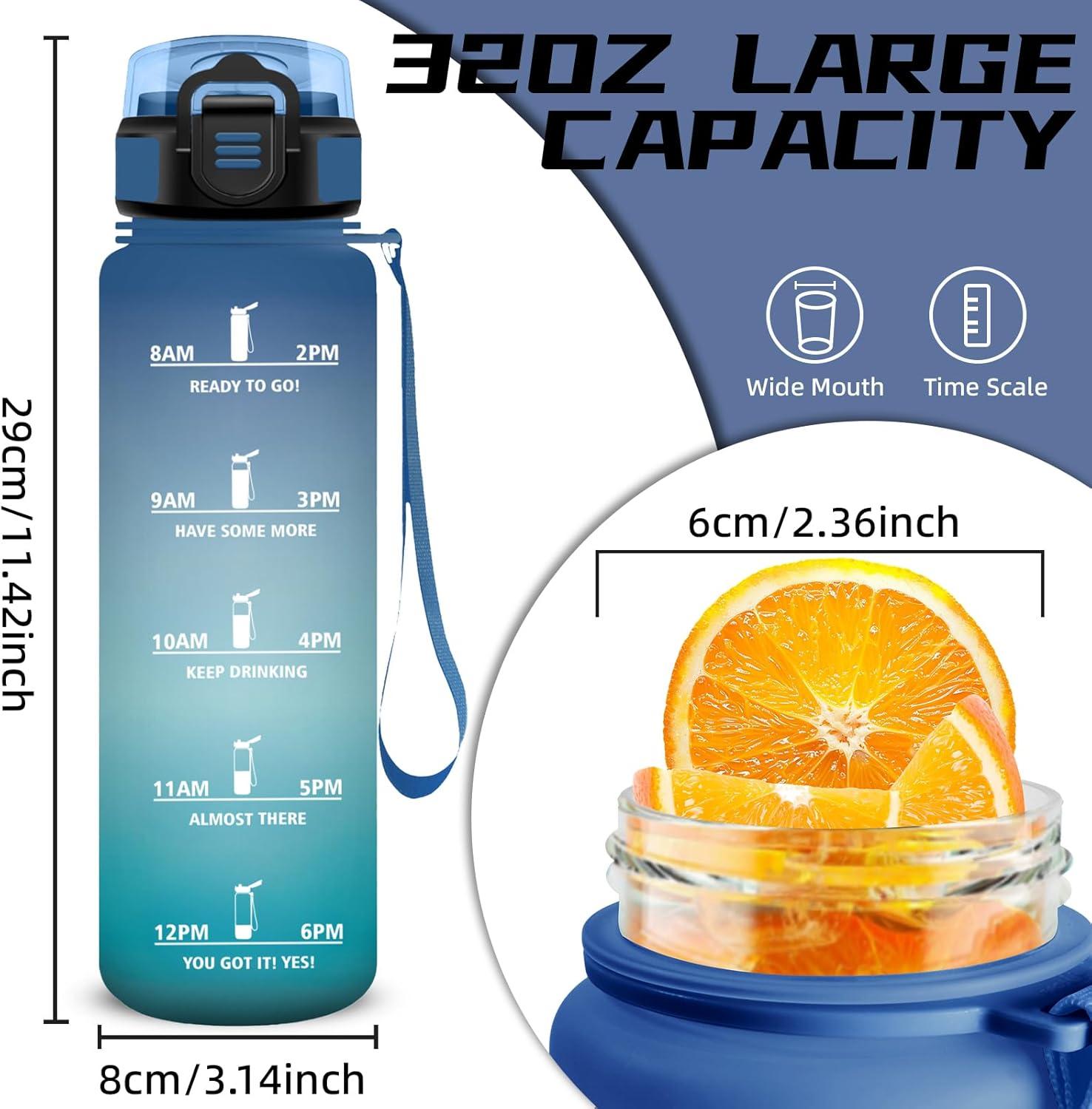 image:imageGourde 1l Gourde Sport Anti Fuite Gourdes Gradue pour 1 Journee Facile Transporter Gourd Gradue Gourdes de Camping et Randonne avec Slogan de Motivation Bouteille deau pour Yoga VoyageBleuvert