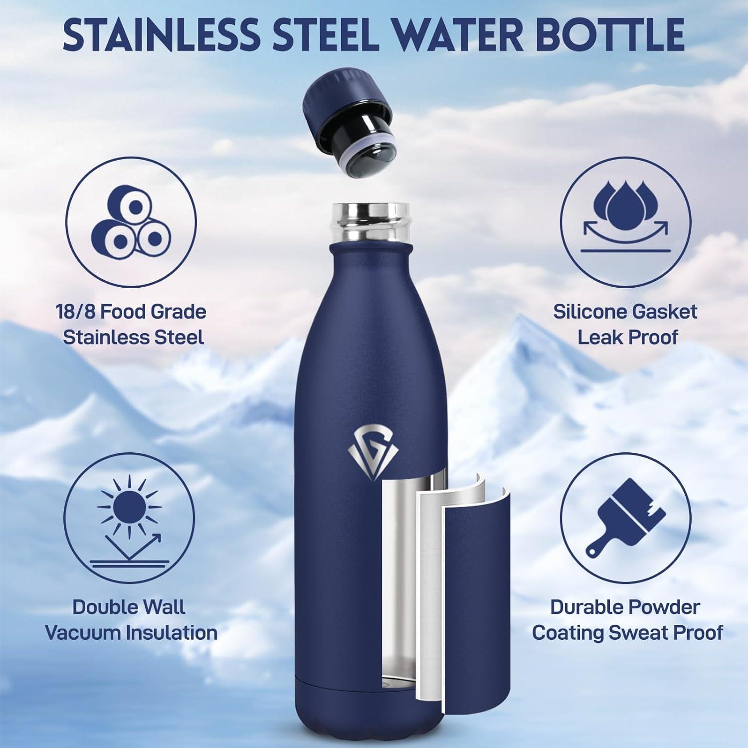image:imageGourde 750 ml Sans BPA Gourde Isotherme Isolation Sous Vide Double Paroi Bouteille Isotherme 304 Acier Inoxydable Gourde Acier Inoxydable pour Cuisine Salle de Sport Randonne NoirBleu Fonc1000ml