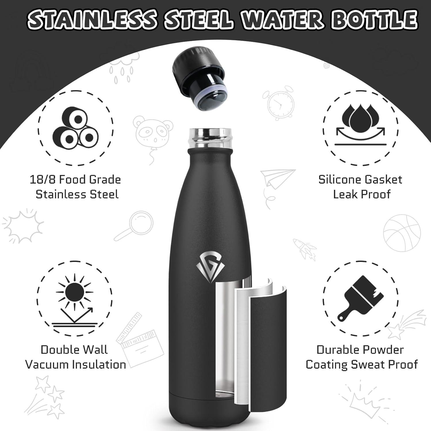 image:imageGourde 750 ml Sans BPA Gourde Isotherme Isolation Sous Vide Double Paroi Bouteille Isotherme 304 Acier Inoxydable Gourde Acier Inoxydable pour Cuisine Salle de Sport Randonne NoirNoir500ml