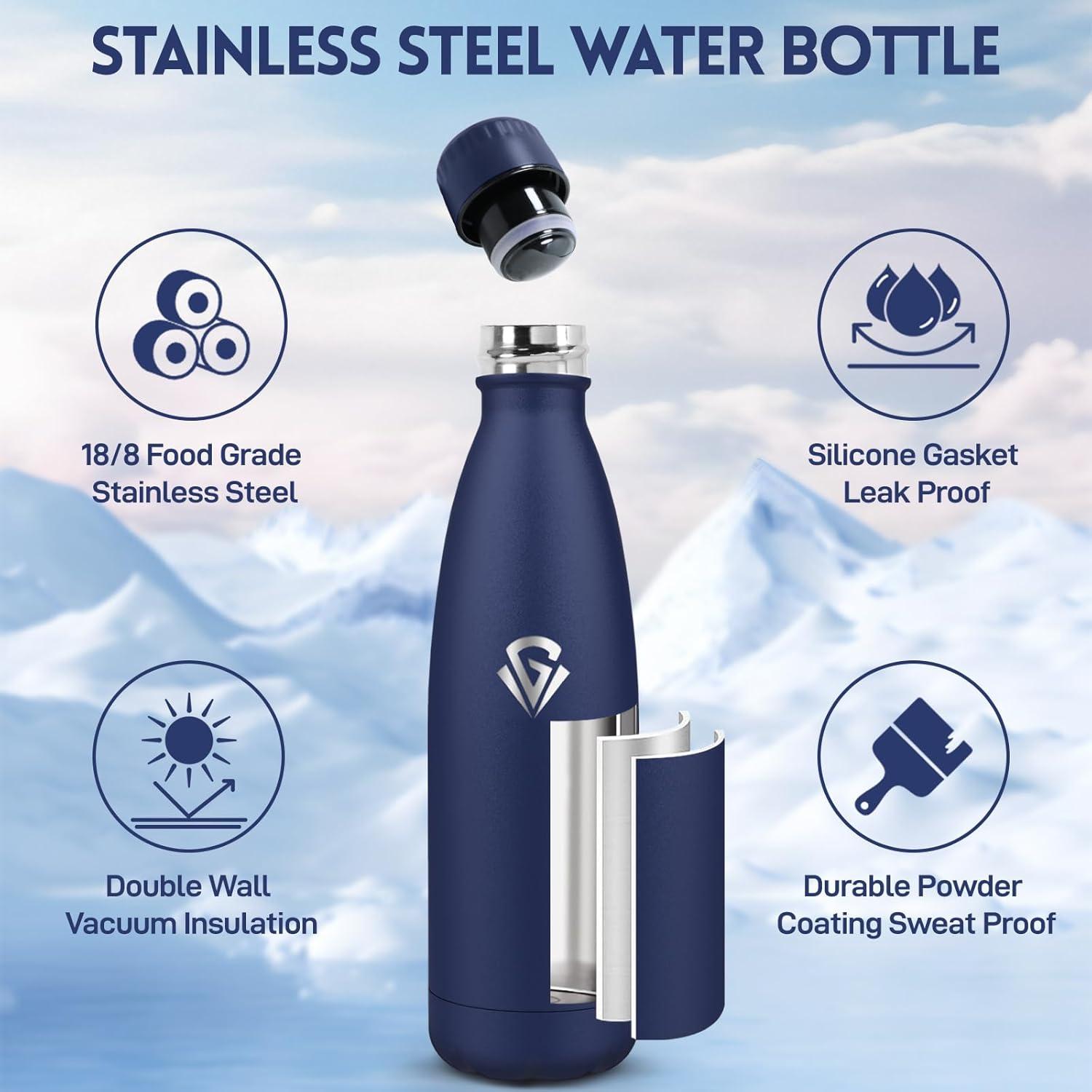 image:imageGourde 750 ml Sans BPA Gourde Isotherme Isolation Sous Vide Double Paroi Bouteille Isotherme 304 Acier Inoxydable Gourde Acier Inoxydable pour Cuisine Salle de Sport Randonne NoirBleu Fonc750ml