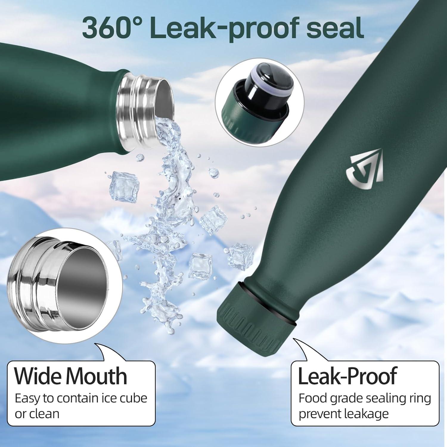 image:imageGourde 750 ml Sans BPA Gourde Isotherme Isolation Sous Vide Double Paroi Bouteille Isotherme 304 Acier Inoxydable Gourde Acier Inoxydable pour Cuisine Salle de Sport Randonne NoirVert Kaki1000ml