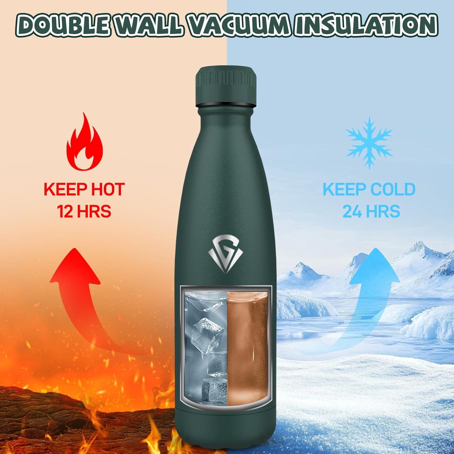 image:imageGourde 750 ml Sans BPA Gourde Isotherme Isolation Sous Vide Double Paroi Bouteille Isotherme 304 Acier Inoxydable Gourde Acier Inoxydable pour Cuisine Salle de Sport Randonne NoirVert Kaki500ml