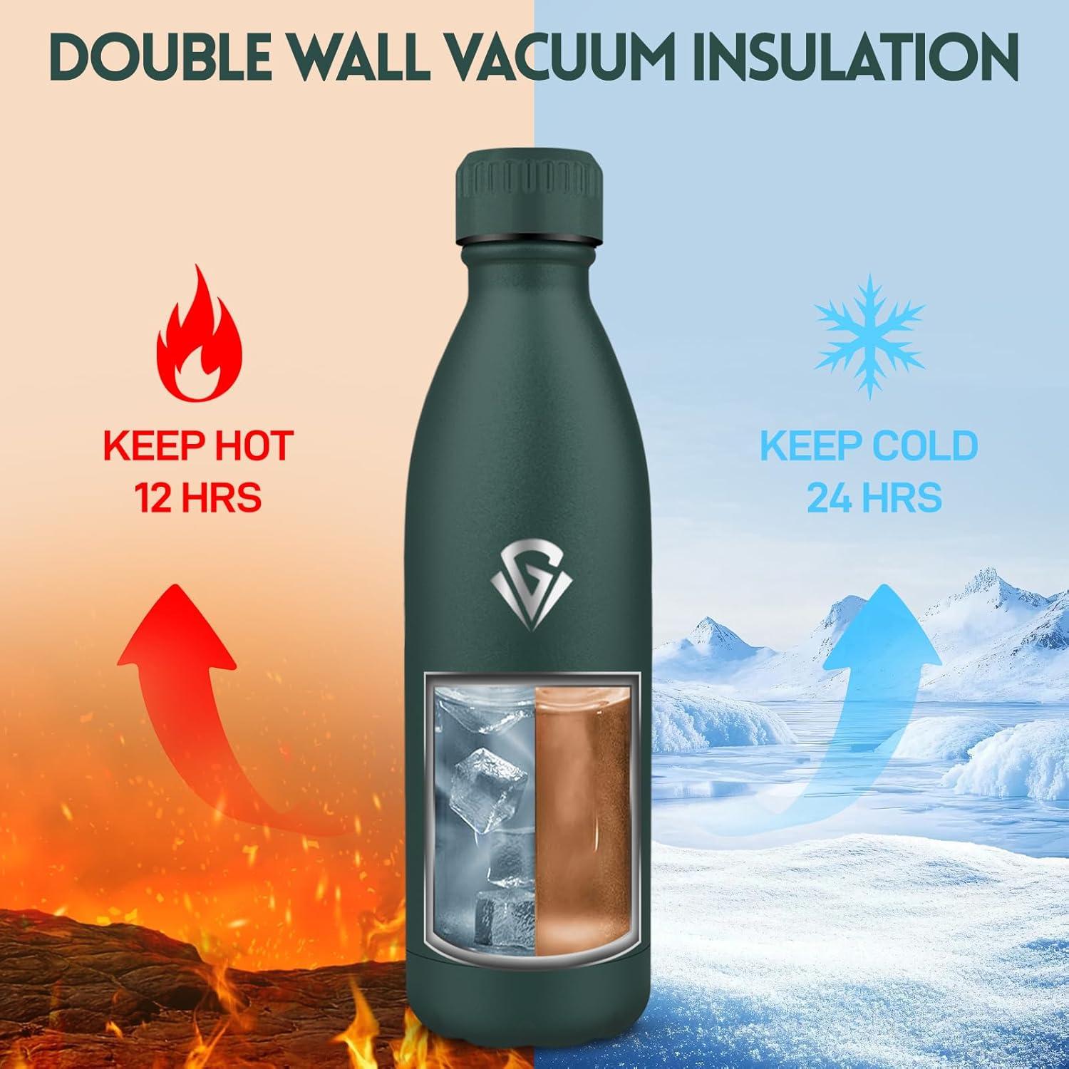 image:imageGourde 750 ml Sans BPA Gourde Isotherme Isolation Sous Vide Double Paroi Bouteille Isotherme 304 Acier Inoxydable Gourde Acier Inoxydable pour Cuisine Salle de Sport Randonne NoirVert Kaki1000ml