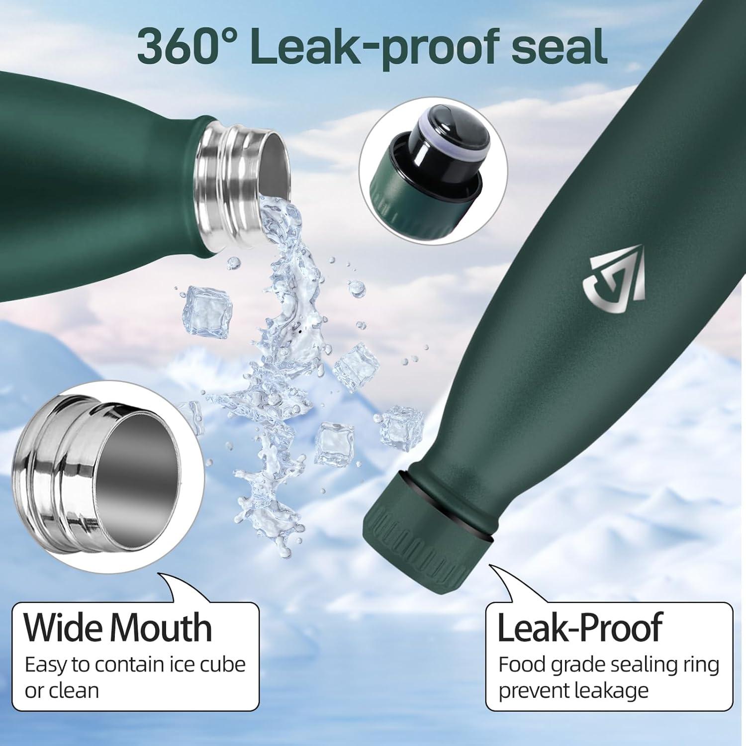image:imageGourde 750 ml Sans BPA Gourde Isotherme Isolation Sous Vide Double Paroi Bouteille Isotherme 304 Acier Inoxydable Gourde Acier Inoxydable pour Cuisine Salle de Sport Randonne NoirVert Kaki750ml