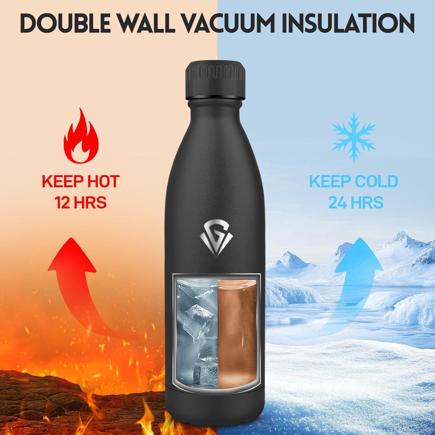 image:imageGourde 750 ml Sans BPA Gourde Isotherme Isolation Sous Vide Double Paroi Bouteille Isotherme 304 Acier Inoxydable Gourde Acier Inoxydable pour Cuisine Salle de Sport Randonne NoirNoir1000ml