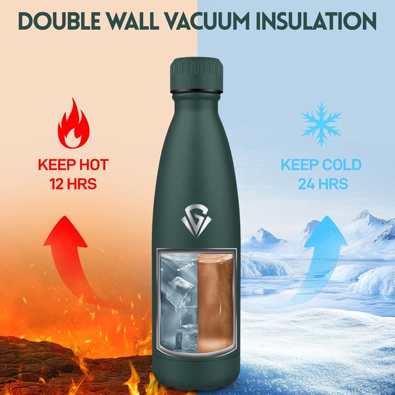 image:imageGourde 750 ml Sans BPA Gourde Isotherme Isolation Sous Vide Double Paroi Bouteille Isotherme 304 Acier Inoxydable Gourde Acier Inoxydable pour Cuisine Salle de Sport Randonne NoirVert Kaki750ml