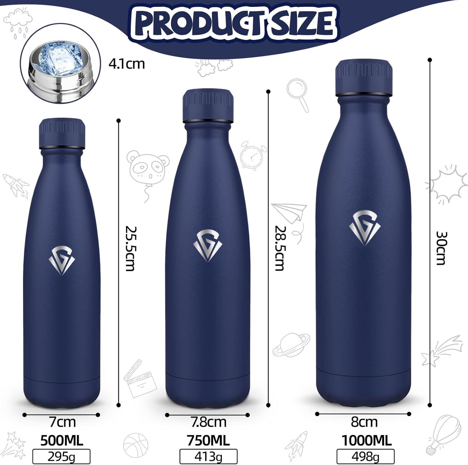 image:imageGourde 750 ml Sans BPA Gourde Isotherme Isolation Sous Vide Double Paroi Bouteille Isotherme 304 Acier Inoxydable Gourde Acier Inoxydable pour Cuisine Salle de Sport Randonne NoirBleu Fonc500ml
