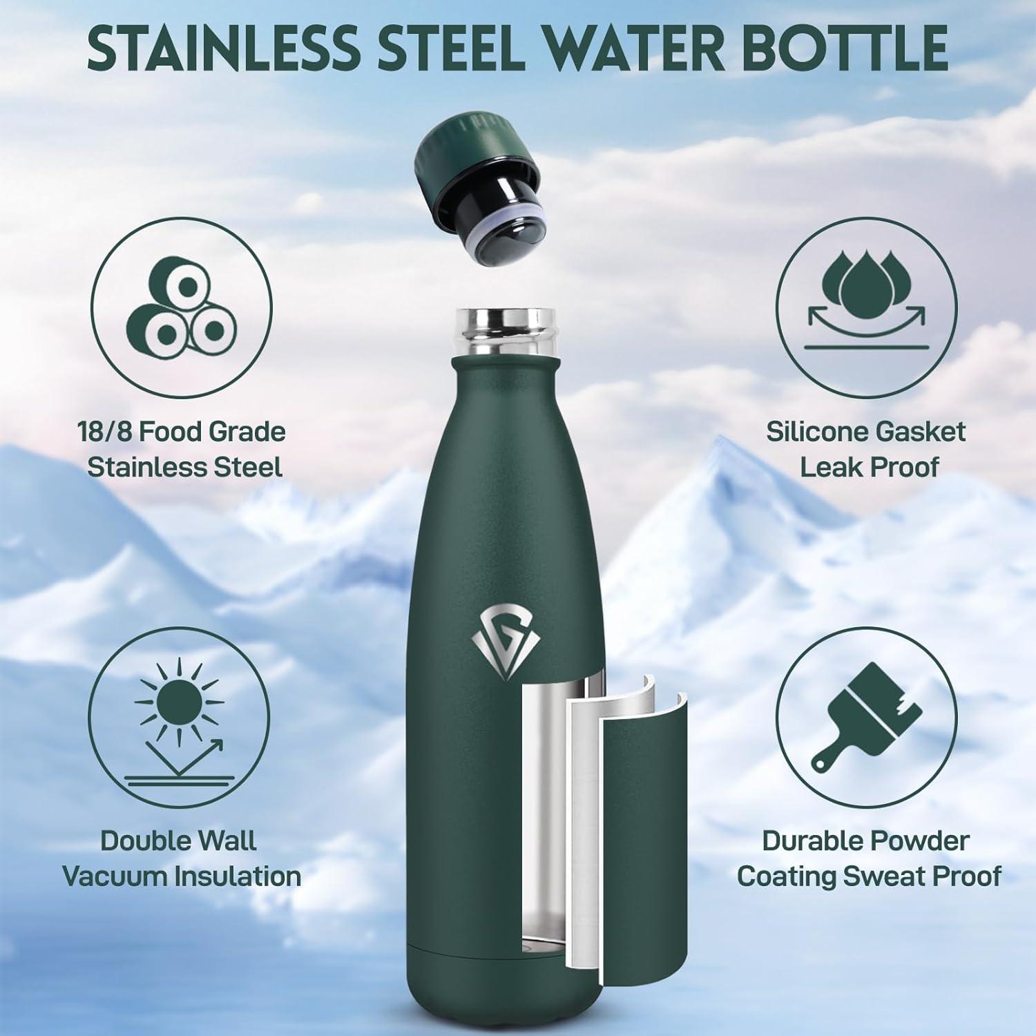 image:imageGourde 750 ml Sans BPA Gourde Isotherme Isolation Sous Vide Double Paroi Bouteille Isotherme 304 Acier Inoxydable Gourde Acier Inoxydable pour Cuisine Salle de Sport Randonne NoirVert Kaki750ml