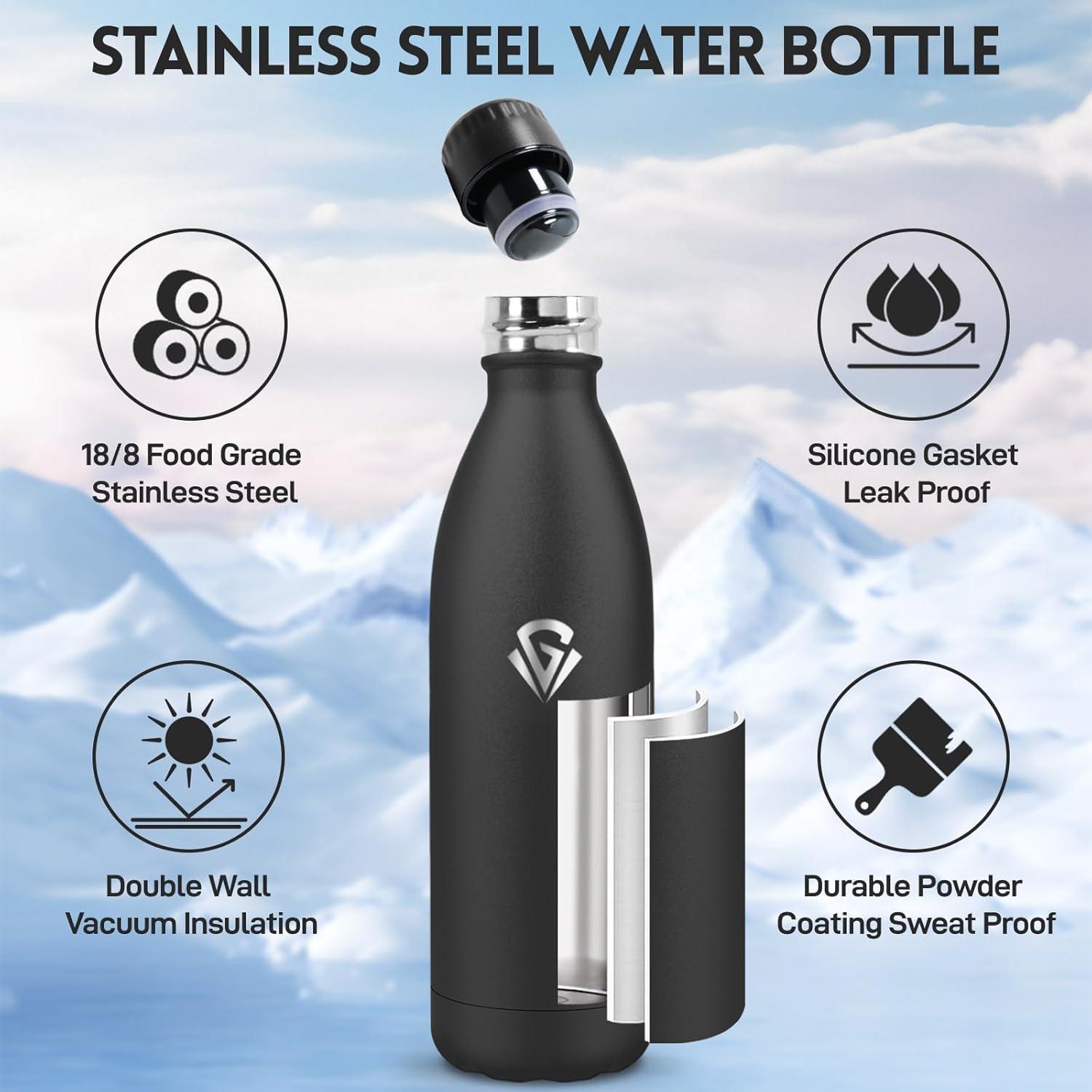 image:imageGourde 750 ml Sans BPA Gourde Isotherme Isolation Sous Vide Double Paroi Bouteille Isotherme 304 Acier Inoxydable Gourde Acier Inoxydable pour Cuisine Salle de Sport Randonne NoirNoir1000ml