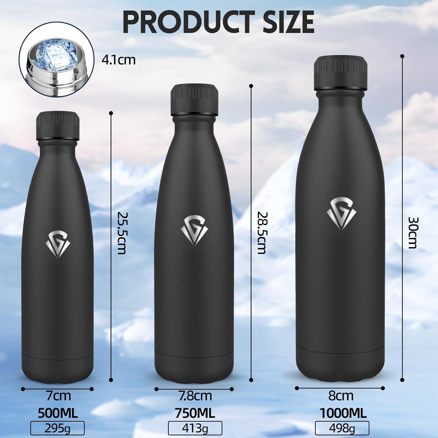 image:imageGourde 750 ml Sans BPA Gourde Isotherme Isolation Sous Vide Double Paroi Bouteille Isotherme 304 Acier Inoxydable Gourde Acier Inoxydable pour Cuisine Salle de Sport Randonne NoirNoir750ml