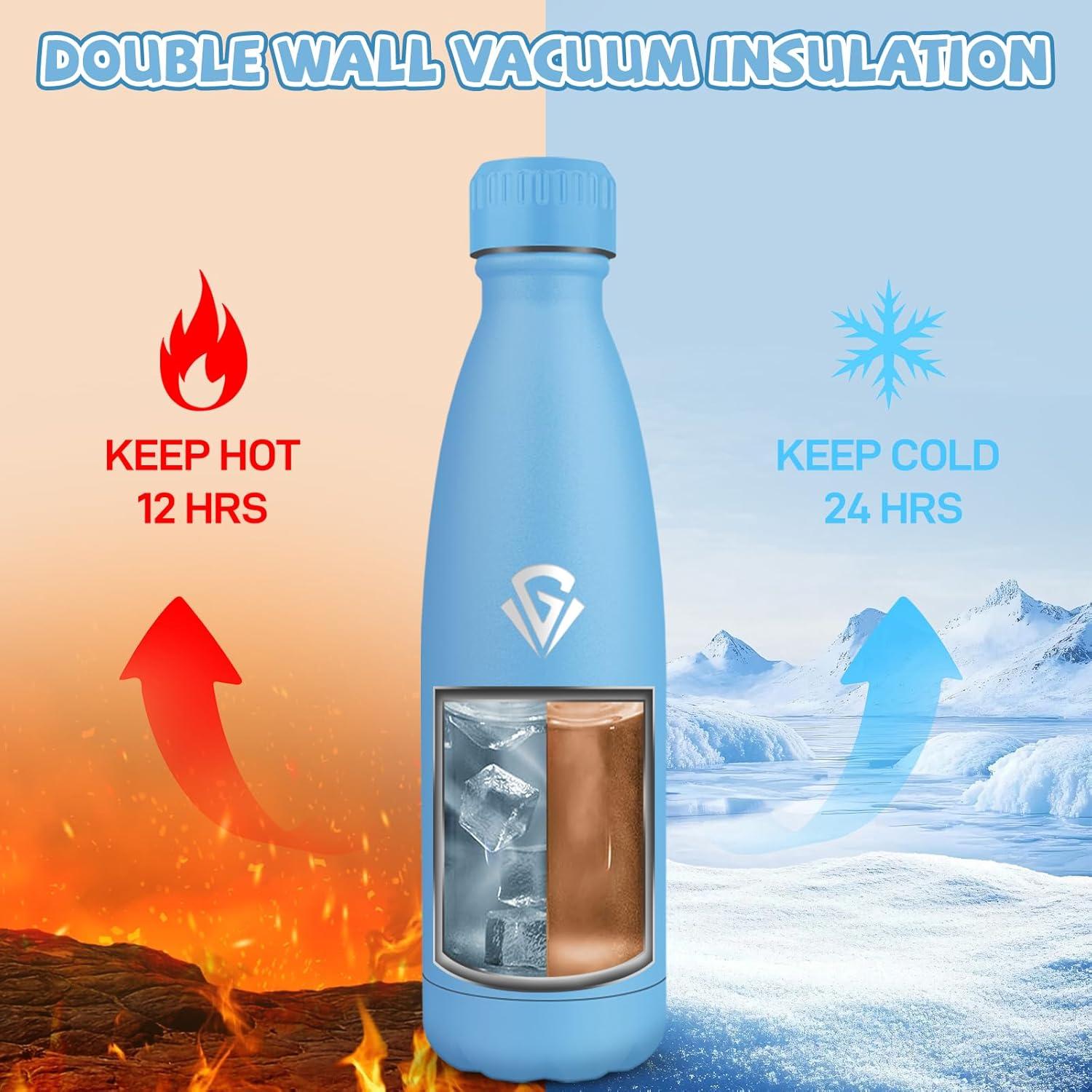image:imageGourde 750 ml Sans BPA Gourde Isotherme Isolation Sous Vide Double Paroi Bouteille Isotherme 304 Acier Inoxydable Gourde Acier Inoxydable pour Cuisine Salle de Sport Randonne NoirBleu Ciel500ml
