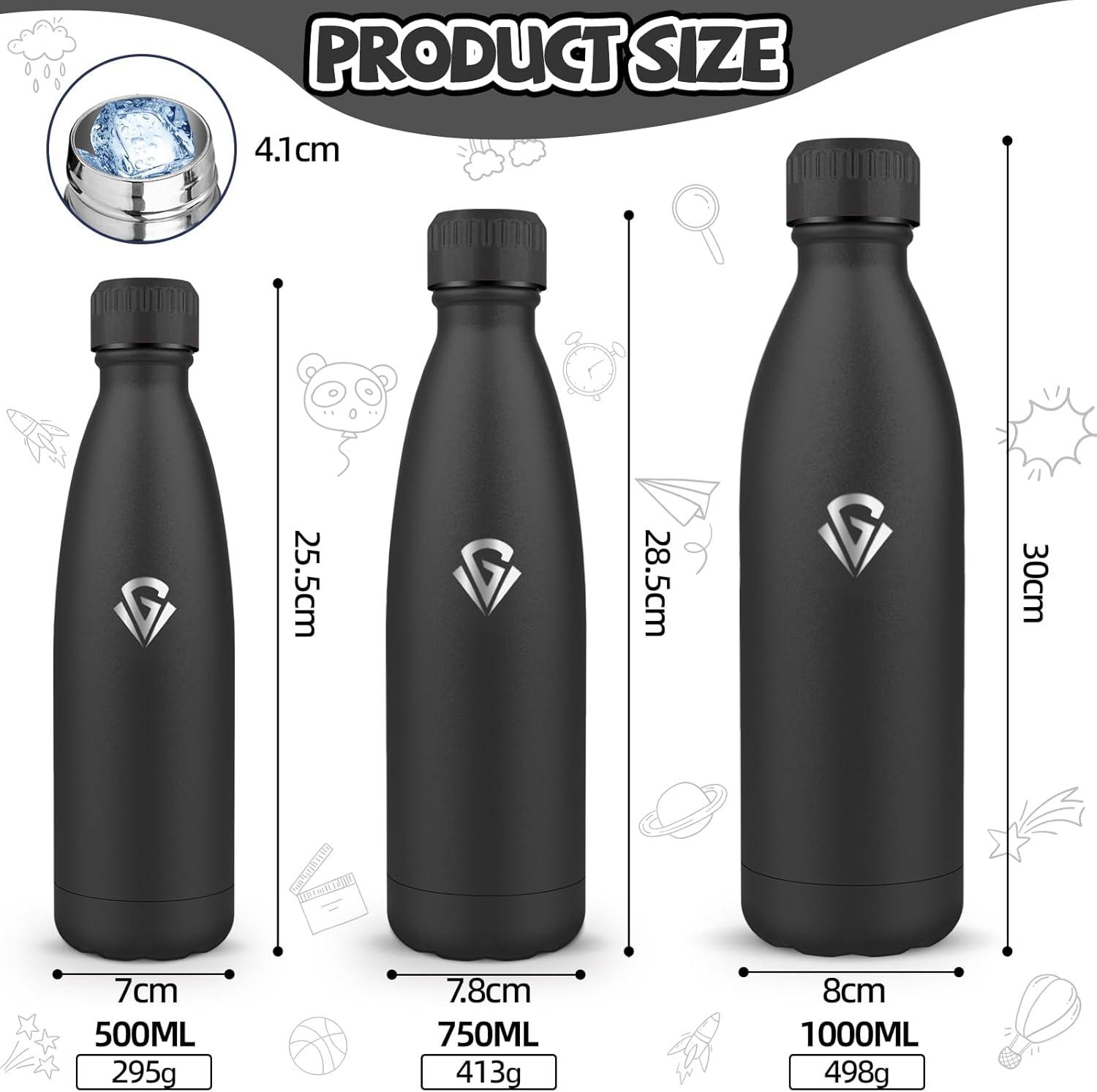image:imageGourde 750 ml Sans BPA Gourde Isotherme Isolation Sous Vide Double Paroi Bouteille Isotherme 304 Acier Inoxydable Gourde Acier Inoxydable pour Cuisine Salle de Sport Randonne NoirNoir500ml