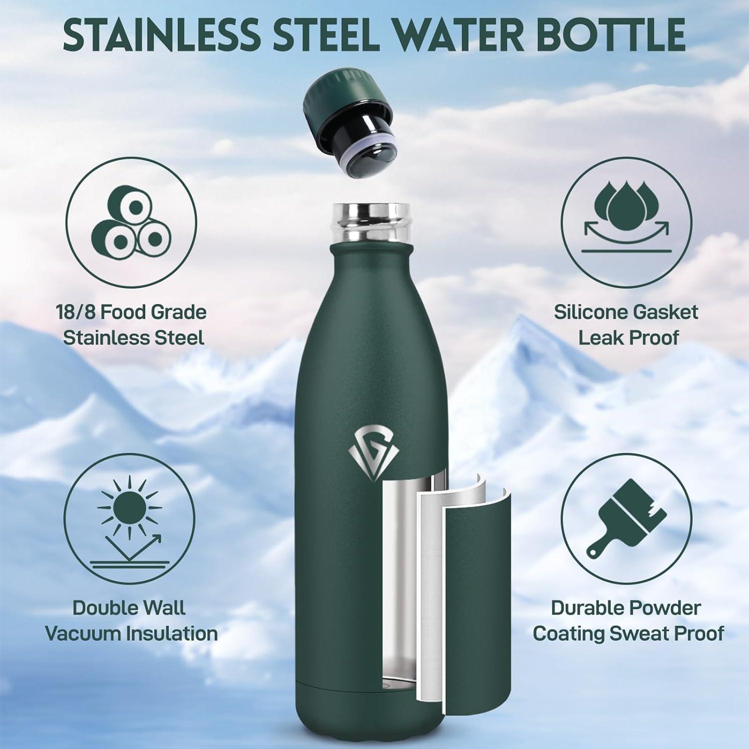 image:imageGourde 750 ml Sans BPA Gourde Isotherme Isolation Sous Vide Double Paroi Bouteille Isotherme 304 Acier Inoxydable Gourde Acier Inoxydable pour Cuisine Salle de Sport Randonne NoirVert Kaki1000ml