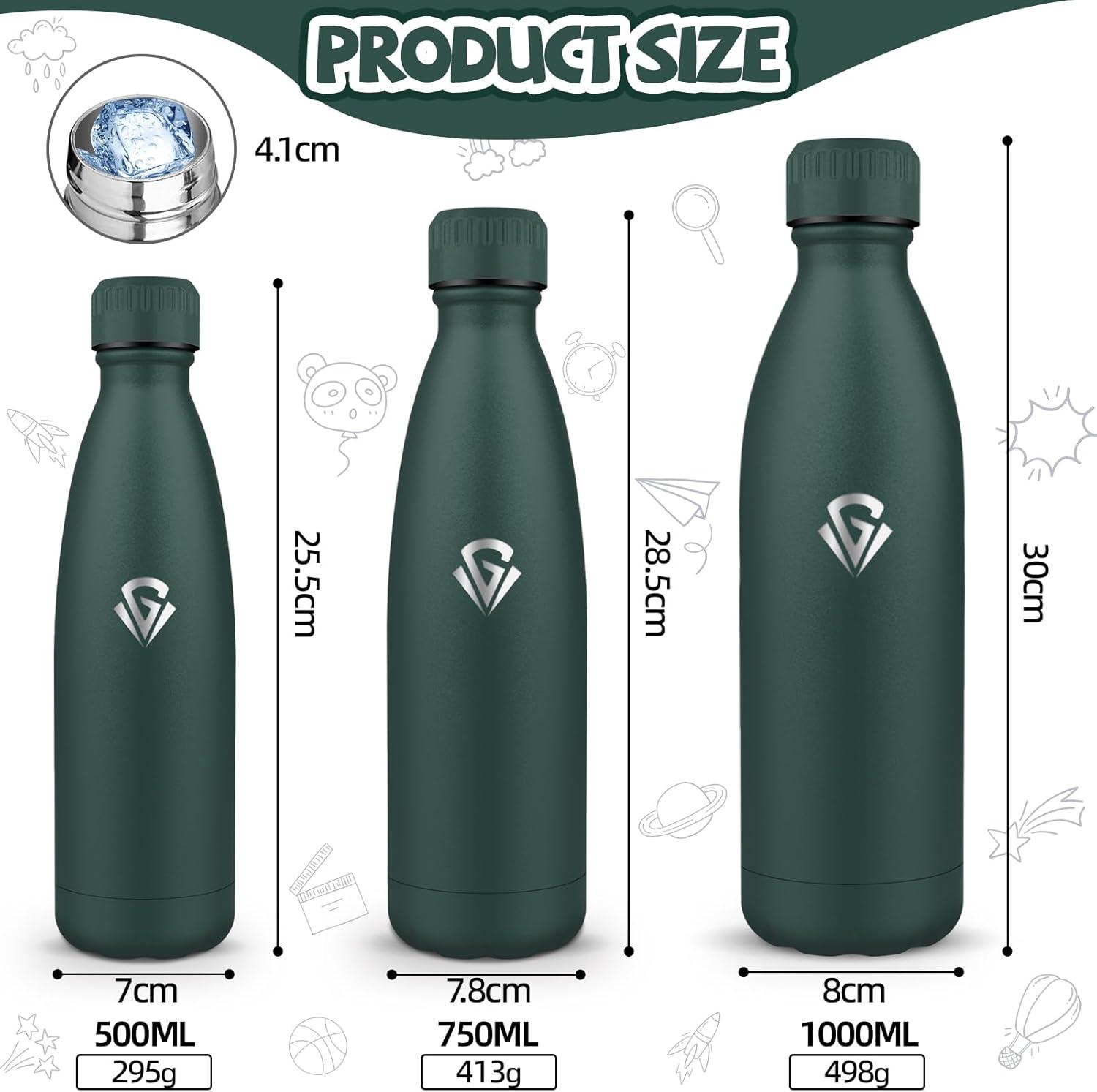 image:imageGourde 750 ml Sans BPA Gourde Isotherme Isolation Sous Vide Double Paroi Bouteille Isotherme 304 Acier Inoxydable Gourde Acier Inoxydable pour Cuisine Salle de Sport Randonne NoirVert Kaki500ml