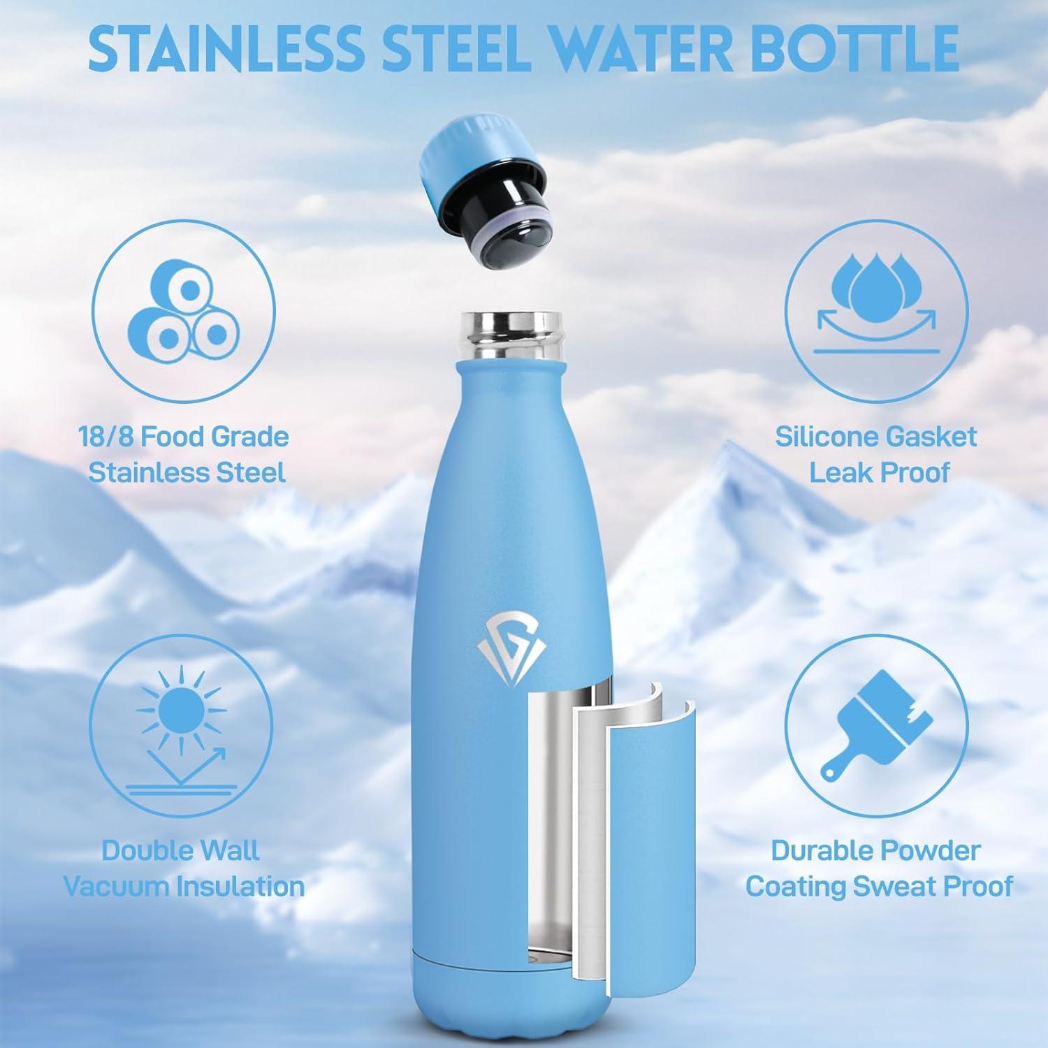 image:imageGourde 750 ml Sans BPA Gourde Isotherme Isolation Sous Vide Double Paroi Bouteille Isotherme 304 Acier Inoxydable Gourde Acier Inoxydable pour Cuisine Salle de Sport Randonne NoirBleu Ciel750ml