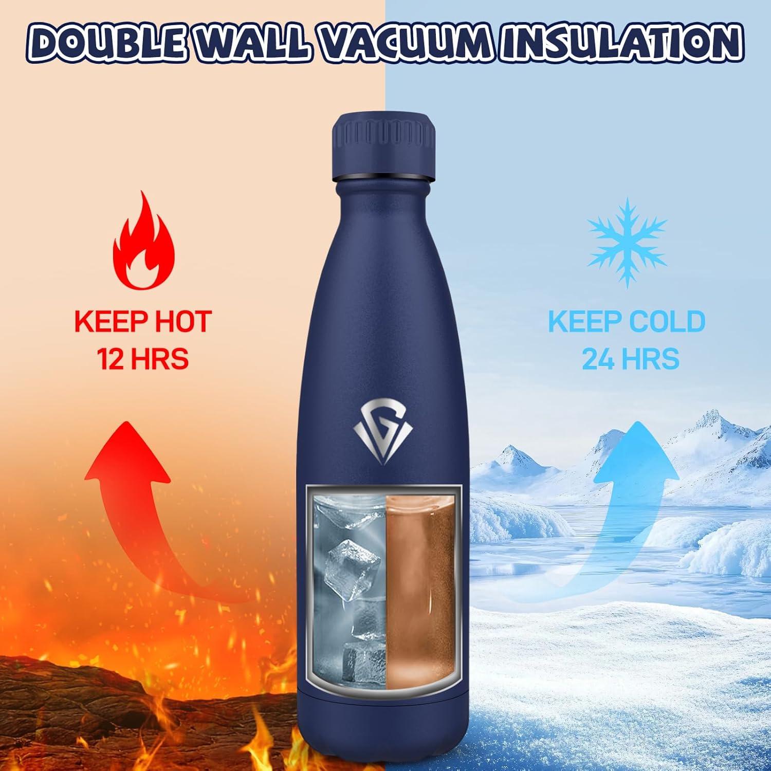 image:imageGourde 750 ml Sans BPA Gourde Isotherme Isolation Sous Vide Double Paroi Bouteille Isotherme 304 Acier Inoxydable Gourde Acier Inoxydable pour Cuisine Salle de Sport Randonne NoirBleu Fonc500ml