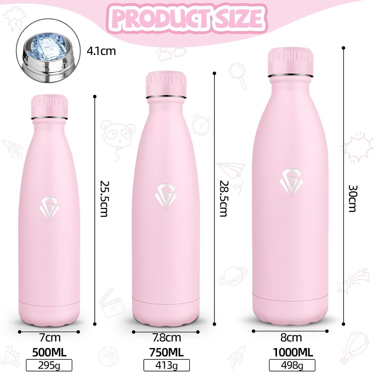image:imageGourde 750 ml Sans BPA Gourde Isotherme Isolation Sous Vide Double Paroi Bouteille Isotherme 304 Acier Inoxydable Gourde Acier Inoxydable pour Cuisine Salle de Sport Randonne NoirRose500ml