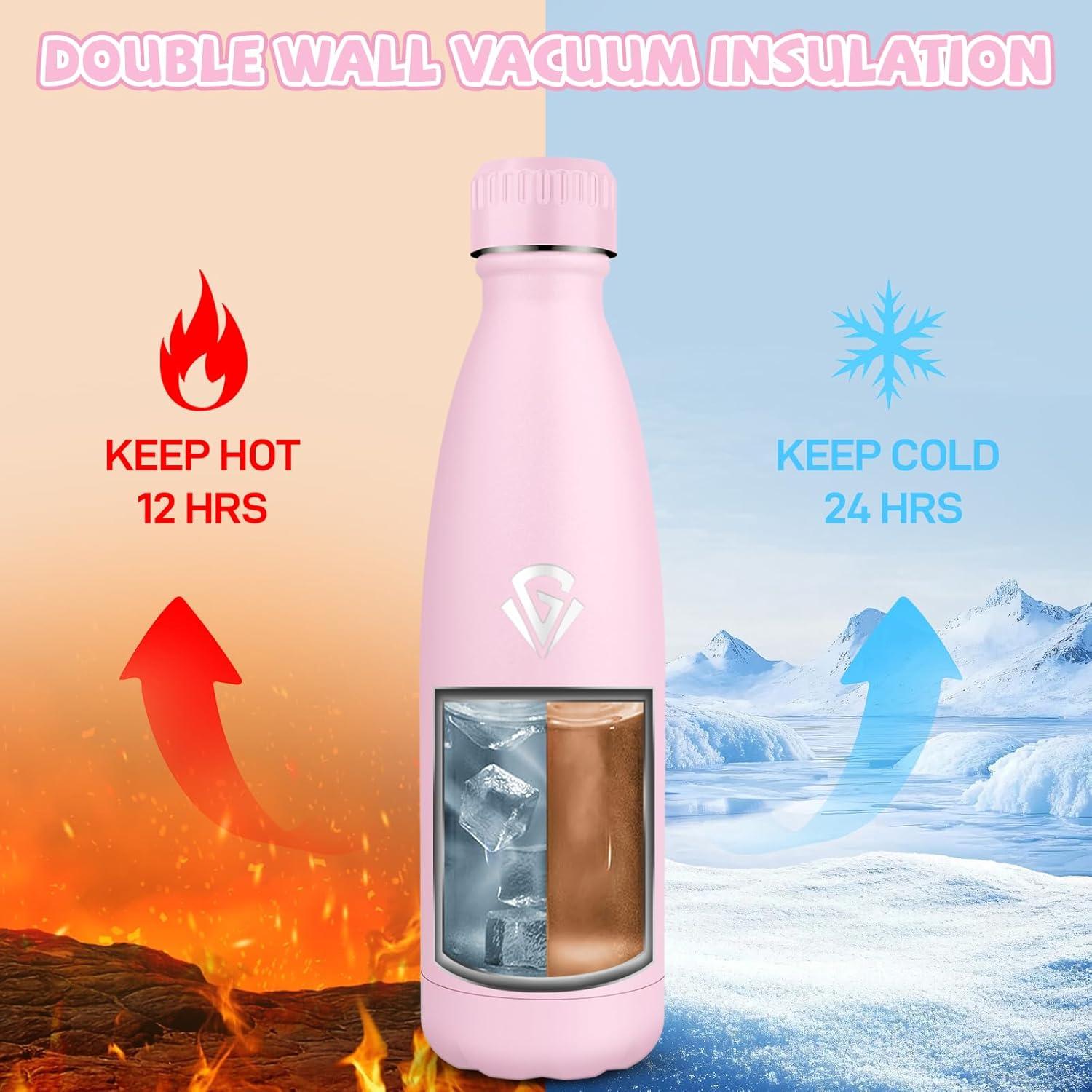 image:imageGourde 750 ml Sans BPA Gourde Isotherme Isolation Sous Vide Double Paroi Bouteille Isotherme 304 Acier Inoxydable Gourde Acier Inoxydable pour Cuisine Salle de Sport Randonne NoirRose500ml