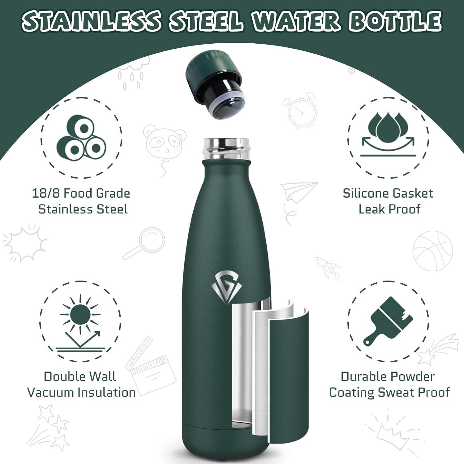 image:imageGourde 750 ml Sans BPA Gourde Isotherme Isolation Sous Vide Double Paroi Bouteille Isotherme 304 Acier Inoxydable Gourde Acier Inoxydable pour Cuisine Salle de Sport Randonne NoirVert Kaki500ml