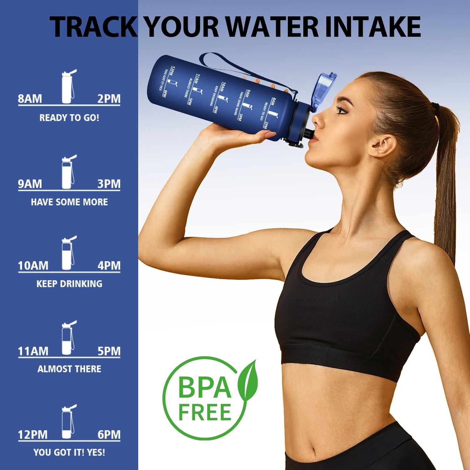 image:imageHoneyHolly Gourde 50010001500ml Gourde Sport Gourde Filtre et Marqueur de Temps Gourde deau Sans BPA Bouteille deau pour Sport Fitness Yoga Lcole BureauBleu Marine05l