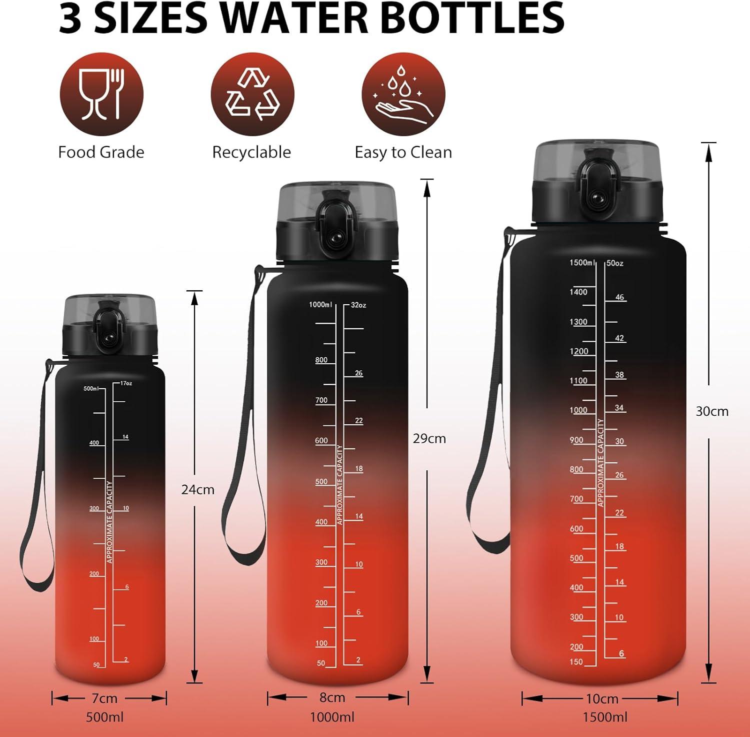 image:imageHoneyHolly Gourde 50010001500ml Gourde Sport Gourde Filtre et Marqueur de Temps Gourde deau Sans BPA Bouteille deau pour Sport Fitness Yoga Lcole BureauNoir Rouge15l