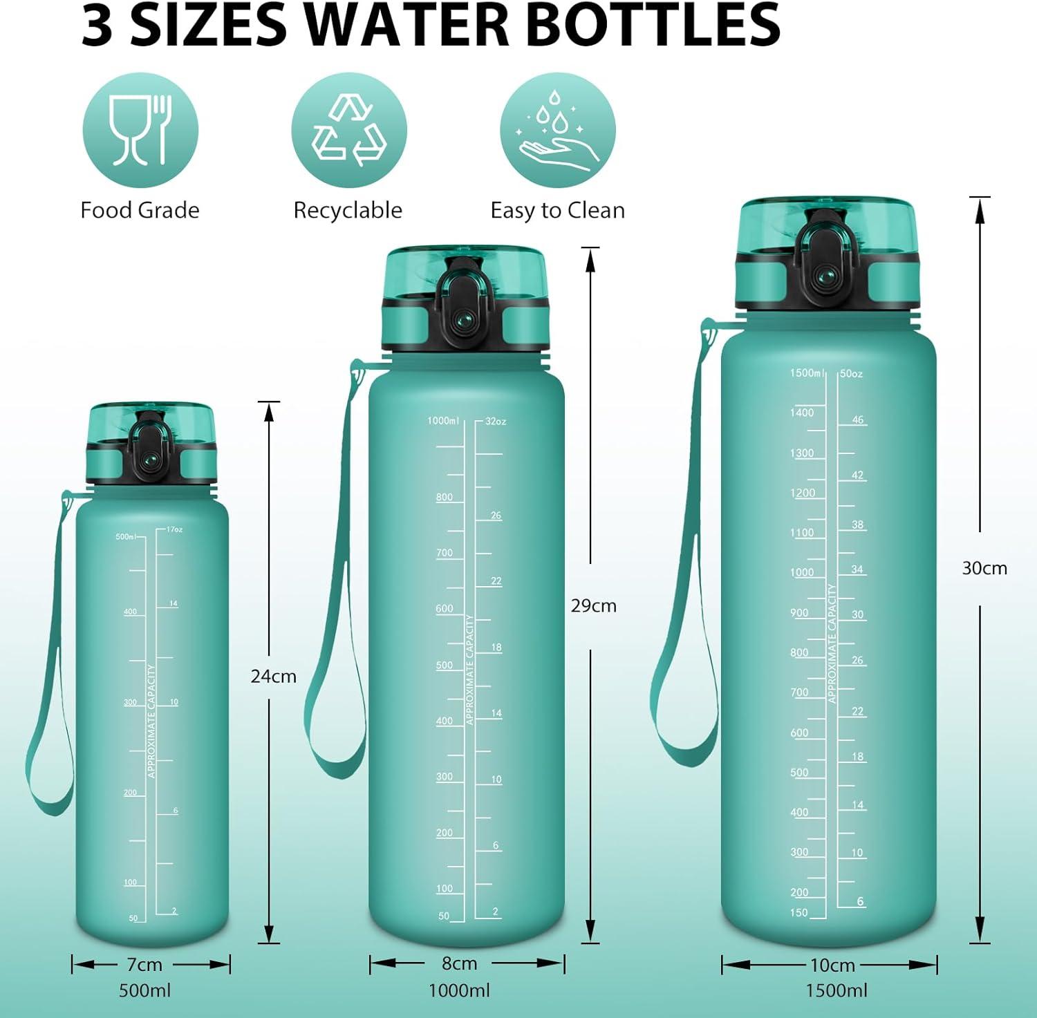 image:imageHoneyHolly Gourde 50010001500ml Gourde Sport Gourde Filtre et Marqueur de Temps Gourde deau Sans BPA Bouteille deau pour Sport Fitness Yoga Lcole BureauBleu Vert05l
