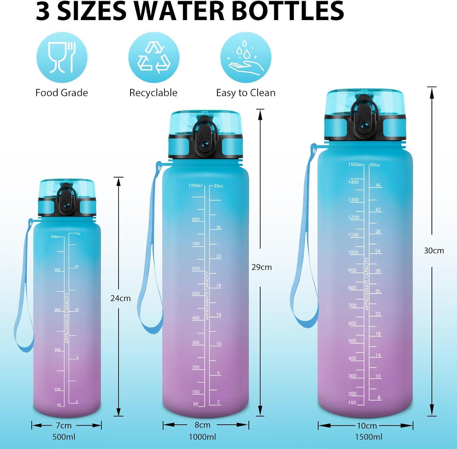 image:imageHoneyHolly Gourde 50010001500ml Gourde Sport Gourde Filtre et Marqueur de Temps Gourde deau Sans BPA Bouteille deau pour Sport Fitness Yoga Lcole BureauBleu Violet1l