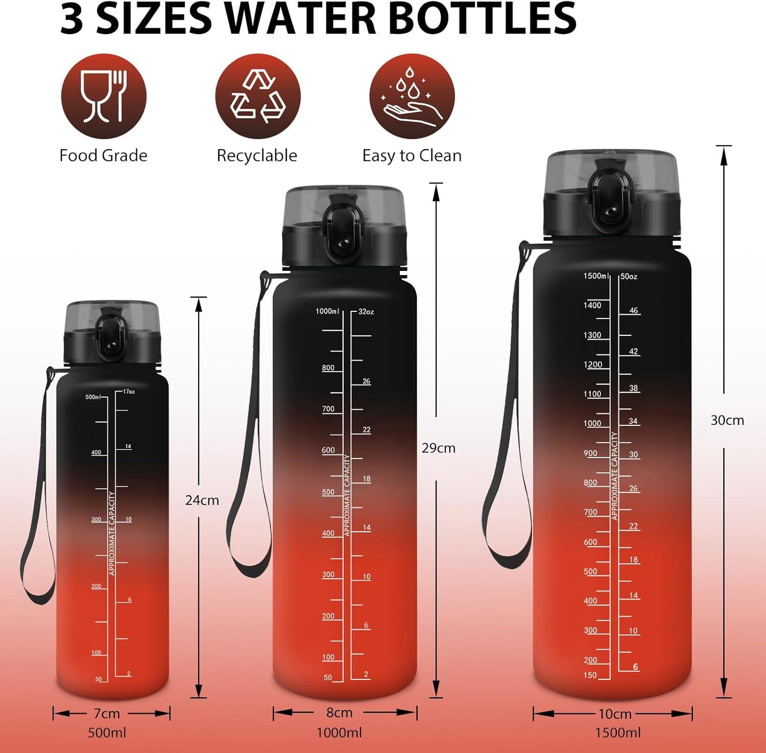 image:imageHoneyHolly Gourde 50010001500ml Gourde Sport Gourde Filtre et Marqueur de Temps Gourde deau Sans BPA Bouteille deau pour Sport Fitness Yoga Lcole BureauNoir Rouge1l