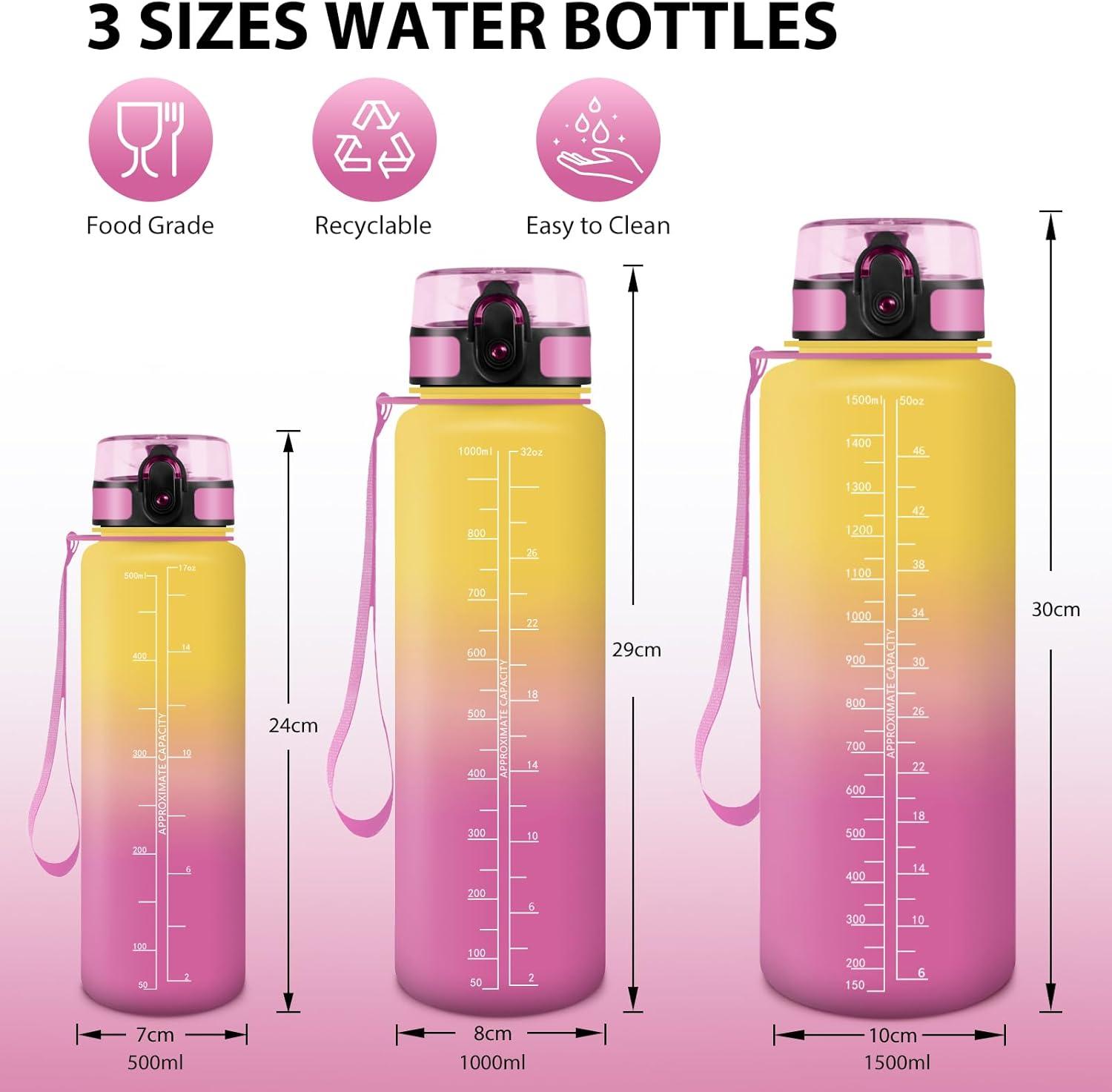 image:imageHoneyHolly Gourde 50010001500ml Gourde Sport Gourde Filtre et Marqueur de Temps Gourde deau Sans BPA Bouteille deau pour Sport Fitness Yoga Lcole BureauJaune Rose15l