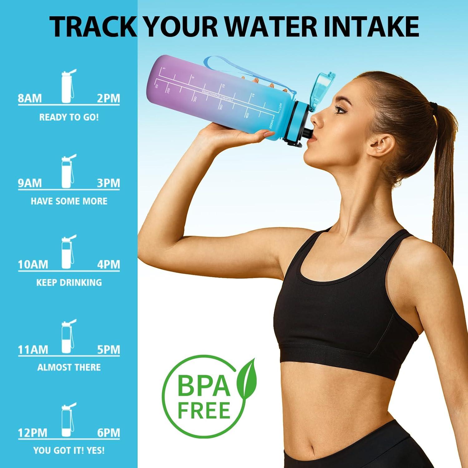 image:imageHoneyHolly Gourde 50010001500ml Gourde Sport Gourde Filtre et Marqueur de Temps Gourde deau Sans BPA Bouteille deau pour Sport Fitness Yoga Lcole BureauBleu Violet05l